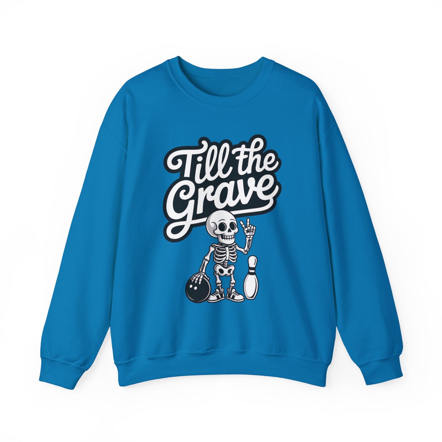 Funny Skeleton Bowling Mens Pullover, Halloween Apparel, Funny Skeleton Bowling Shirt, Casual Mens Crewneck, Cool Bowler Skull Crewneck
