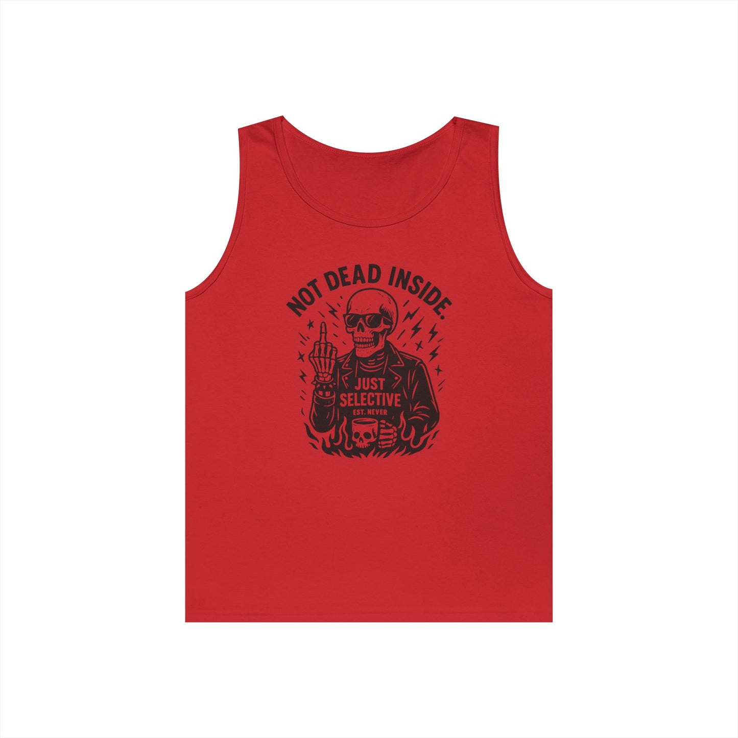 Mens Dark Humor Graphic Tank Top, Not Dead Inside, Funny Graphic Tee, Gifts for Him, Halloween, Occasions, Funny Skeleton Tee