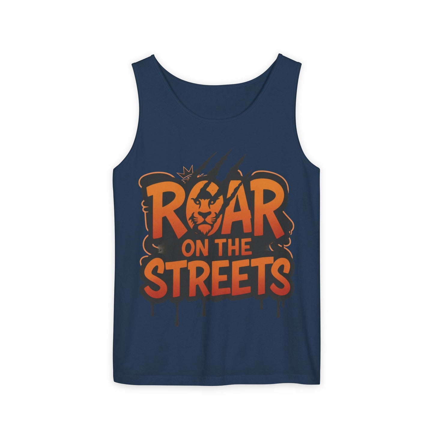 Mens Garment-Dyed Tank Top, Roar on the Streets Lion Graphic Mens Tank Top