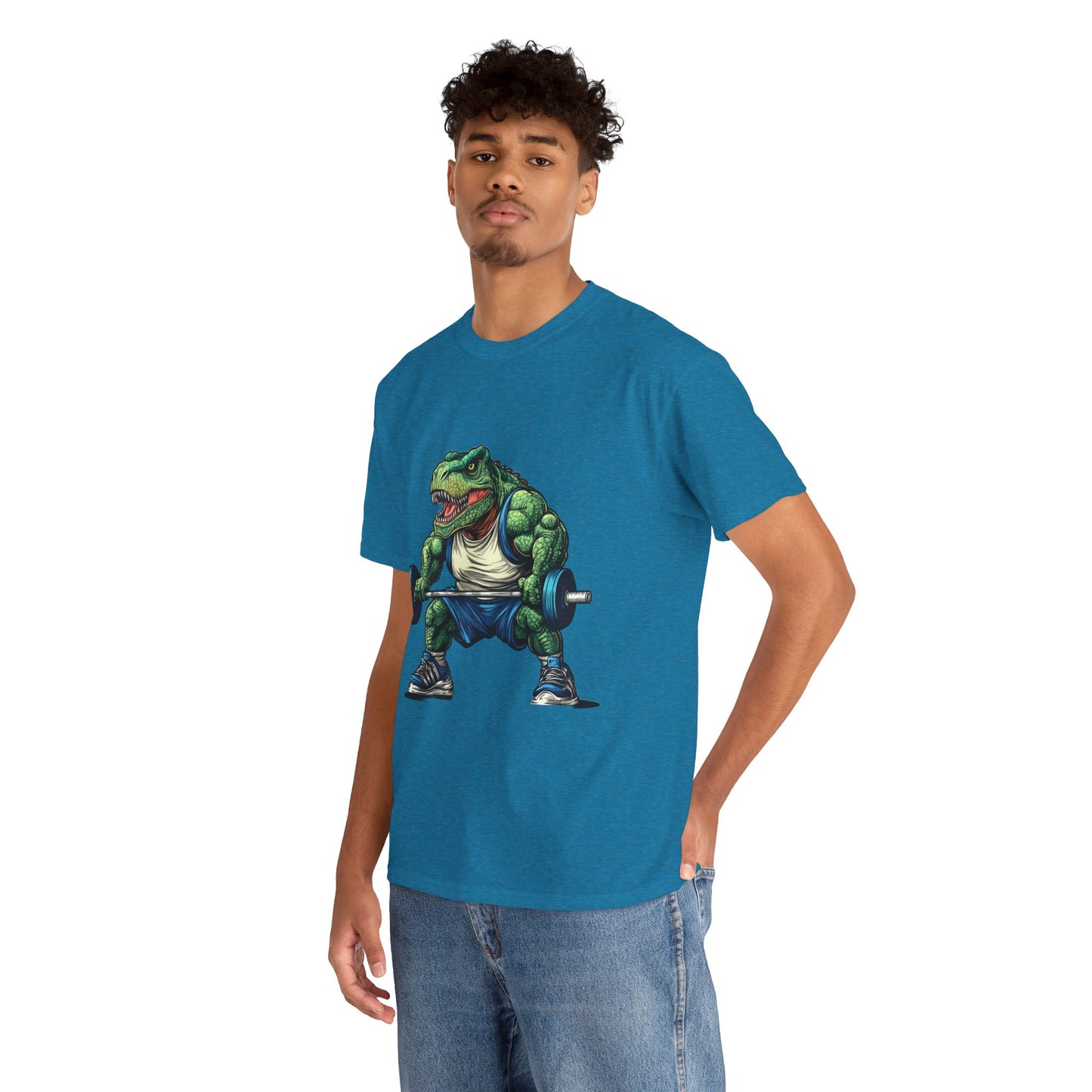 Dino Gym Tee, Muscle T-Rex Gym T-Shirt, Funny Men's Heavy Cotton T-Shirt,Fitness Gift for Gym Lovers, Cute Dinosaur Tee