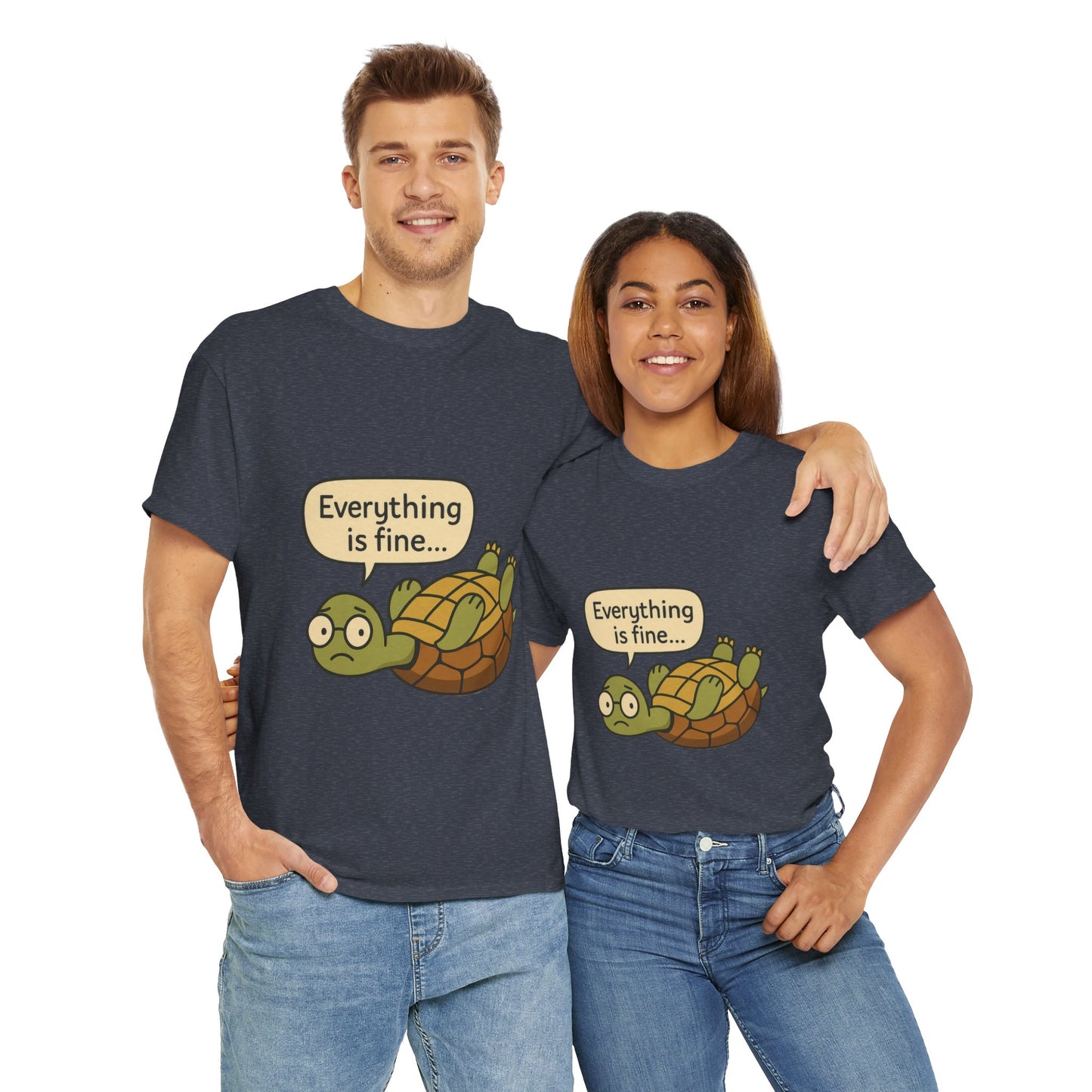 Everything is Fine Turtle Tee, Funny Unisex Cotton Tee, Cute Animal Shirt, Gift for Nature Lovers, Great for Humor, Positive message t-shirt