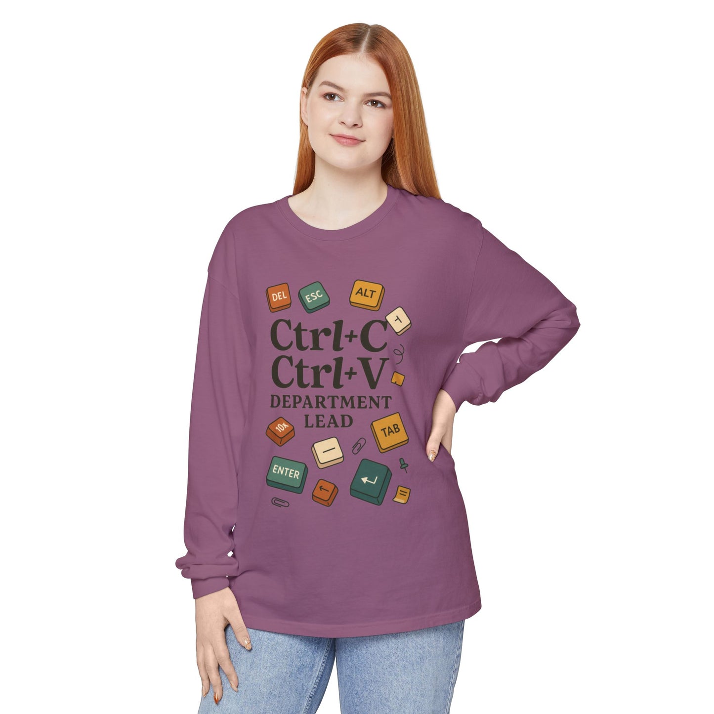 Graphic Long Sleeve Tee, Ctrl+C Ctrl+V Department Lead, Funny Office Humor Shirt, Programmer Gift, Tech Nerd Tee, IT Department Apparel