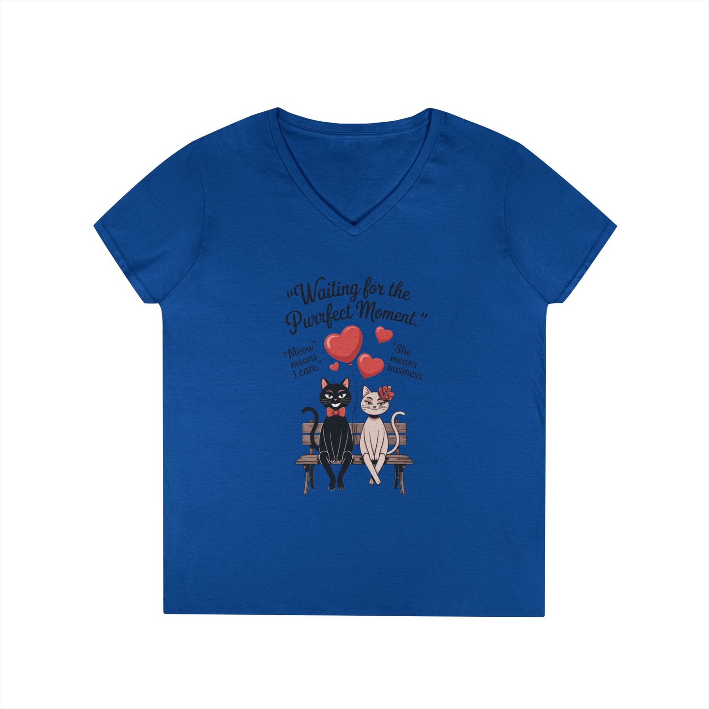 Cute Cat Lovers V-Neck T-Shirt, Casual Wear, Gift for Her, Pet Lovers, Best Friend Gift, Cute Cat Design, Valentine's Day, Cat Love