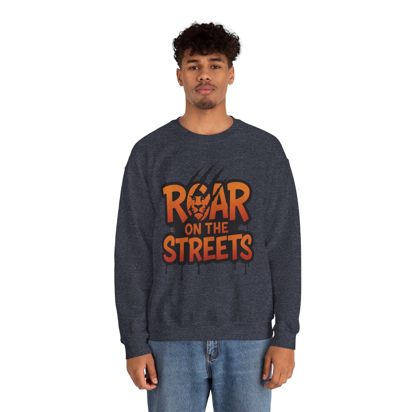 Men's Heavy Blend™ Crewneck Sweatshirt, Roar on the Streets Mens Lion Crewneck Sweatshirt