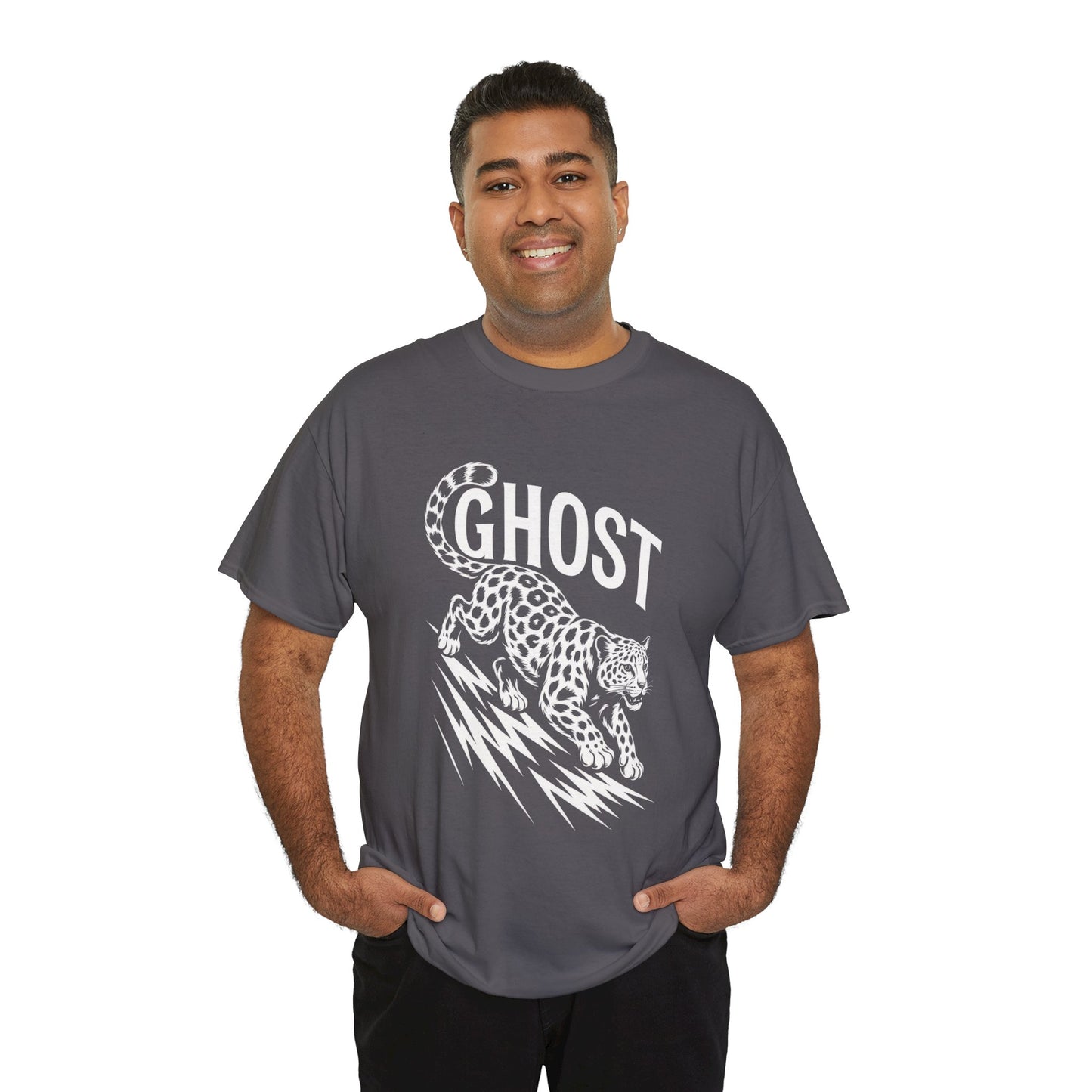 Ghost Leopard Graphic Tee, Mens T-Shirt, Casual Wear, Animal Print Top, Gift for Cat Lovers, Halloween Outfit