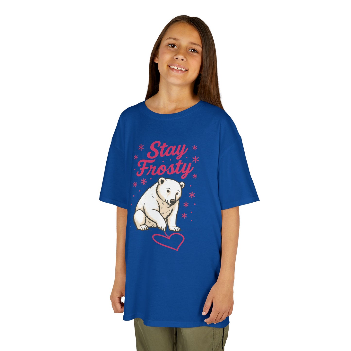 Kids Heavy Cotton™ Tee, Kids Stay Frosty Polar Bear T-Shirt, Cute Winter Graphic Tee for Children