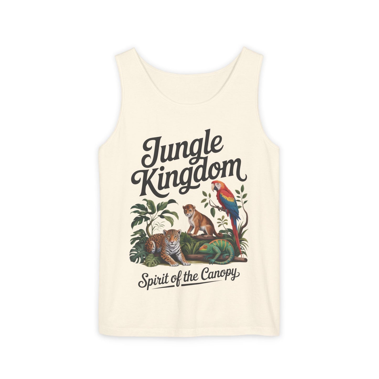Jungle Kingdom Tank Top, Womens Garment-Dyed Sleeveless Shirt, Spirit of the Canopy Tee, Summer Outfit, Eco-Friendly Casual Wear