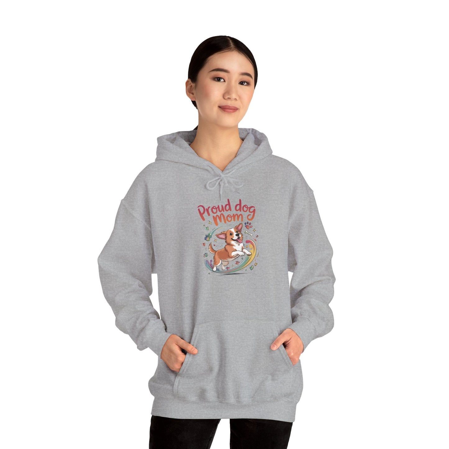 Proud Dog Mom Hoodie, Gift for Dog Owners, Dog Lover Apparel, Mother's Day Gift, Unisex Hooded Sweatshirt, Corgi Rainbow Print