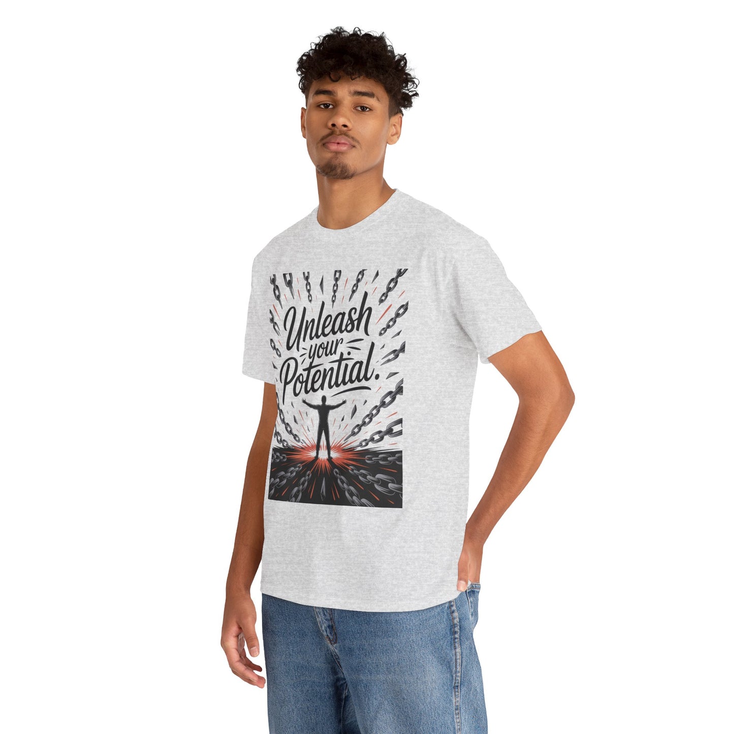 Inspiring Men's Heavy Cotton Tee, "Unleash Your Potential" Motivation Shirt, Gift for Graduates, Personal Growth Apparel, Casual Wear