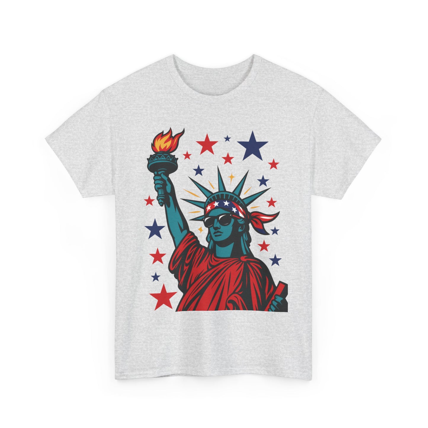 Lady Liberty Pop Art T-Shirt, Patriotic 4th of July Women’s Tee, Retro USA Bandana Statue Shirt