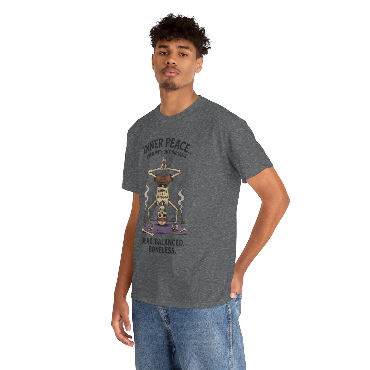 Inner Peace Skeleton Yoga Unisex Tee, Dark Humor Meditation Shirt, Gift for Mindfulness Lovers, Yoga Shirt, Peaceful Vibes