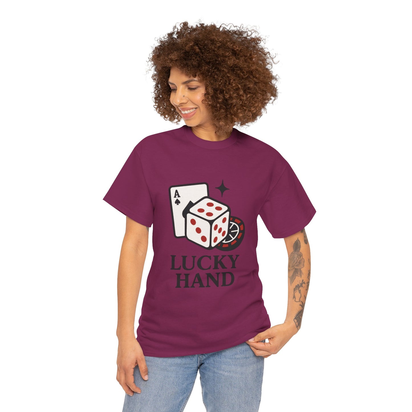 Lucky Hand Unisex Heavy Cotton Tee, Gambling Shirt, Casino Wear, Good Luck Gift, Poker T-Shirt, Casual Vintage Style