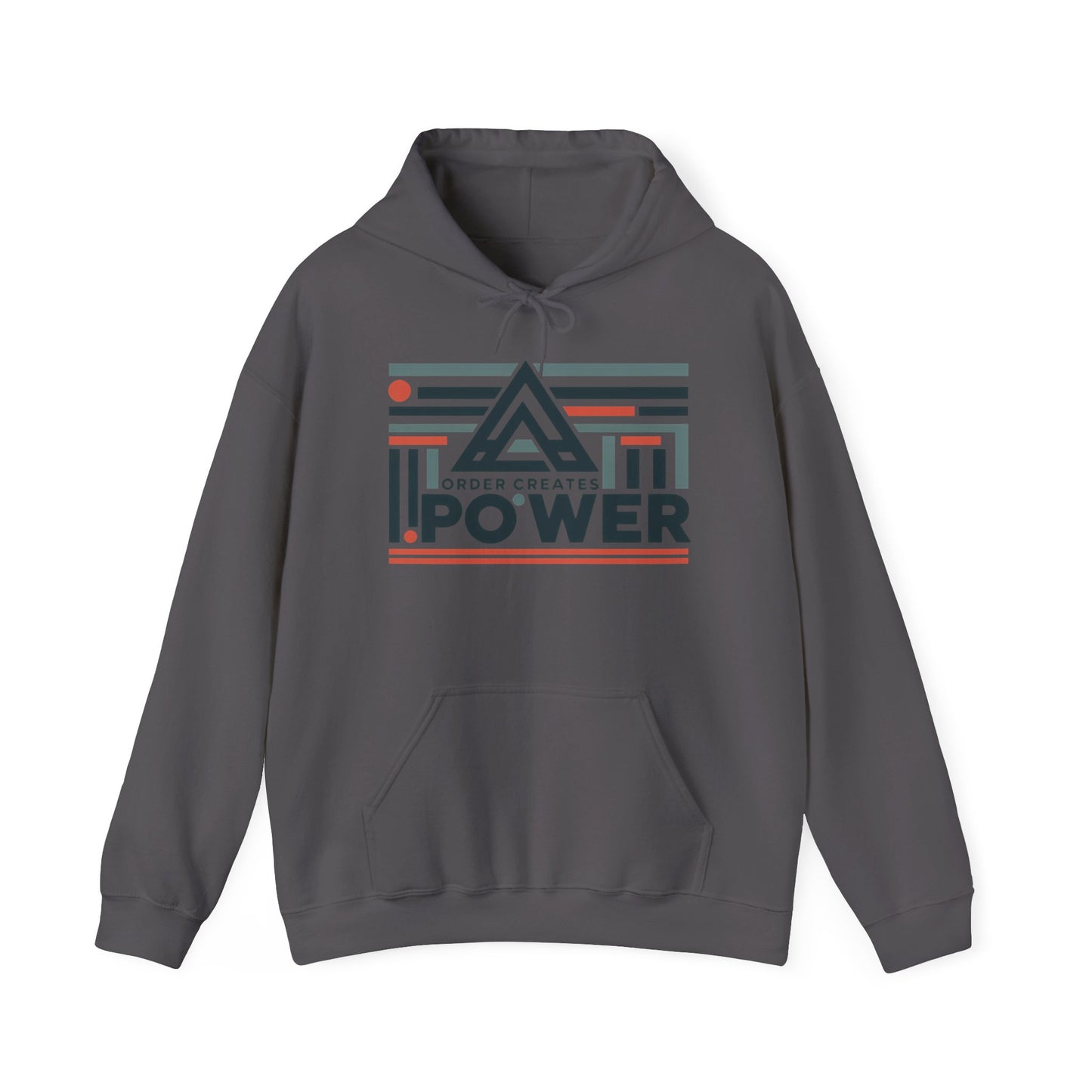 Men's Hoodie Order Creates Power, Geometric Minimal Motivational Graphic Pullover Hoodie, Mens Heavy Blend™ Hooded Sweatshirt