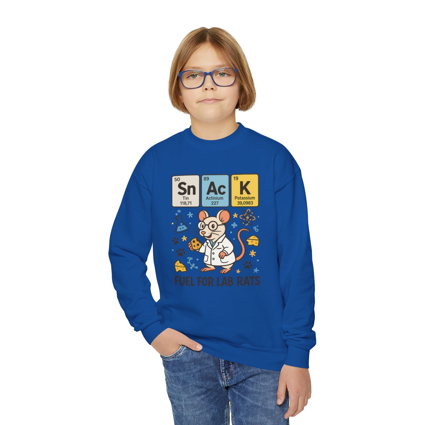 Youth Crewneck Sweatshirt - Fuel for Lab Rats, Cute Science Gift, Adorable Sweatshirt for Kids, Science Enthusiasts, Lab Rat Love