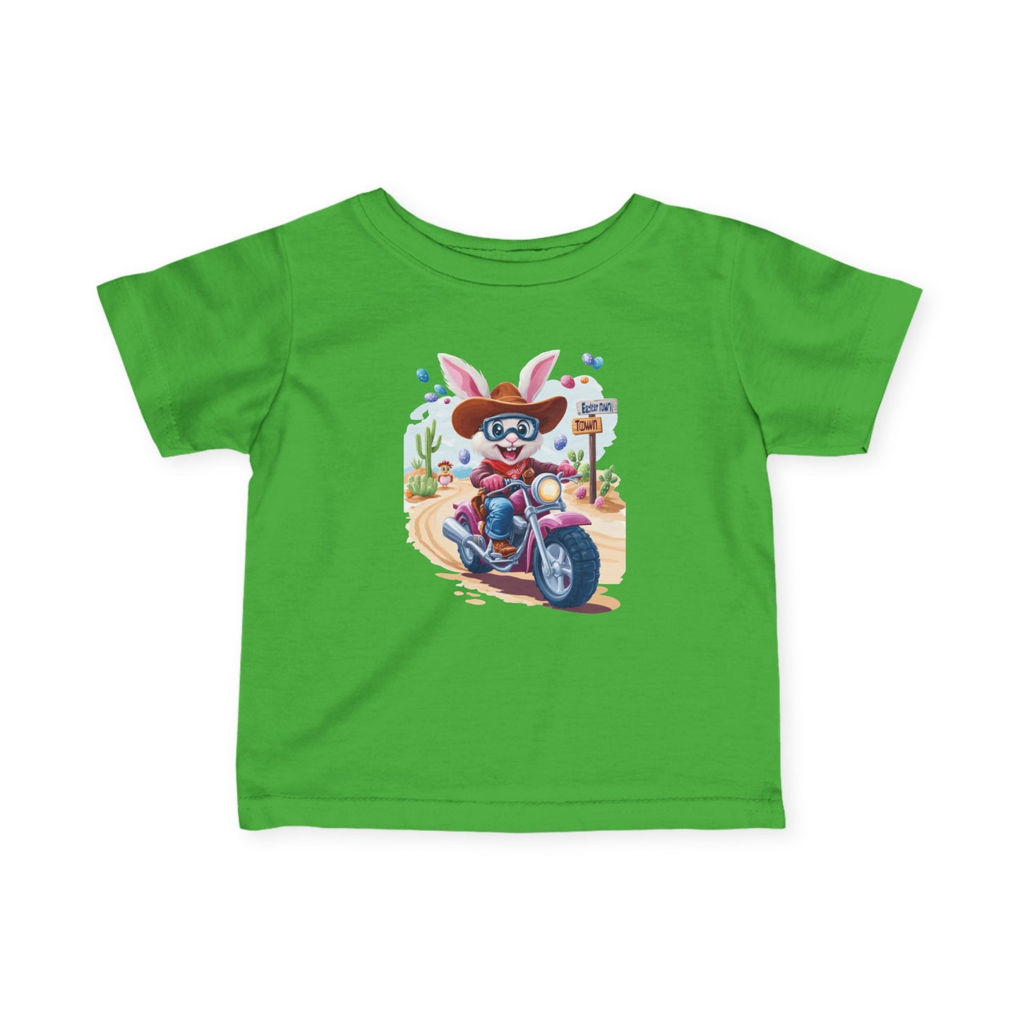 Biker Bunny Baby Tee - Cute Easter Rabbit on Motorcycle Shirt for Infants, Funny Spring Outfit, Gift for 6-24 Month Old Babies
