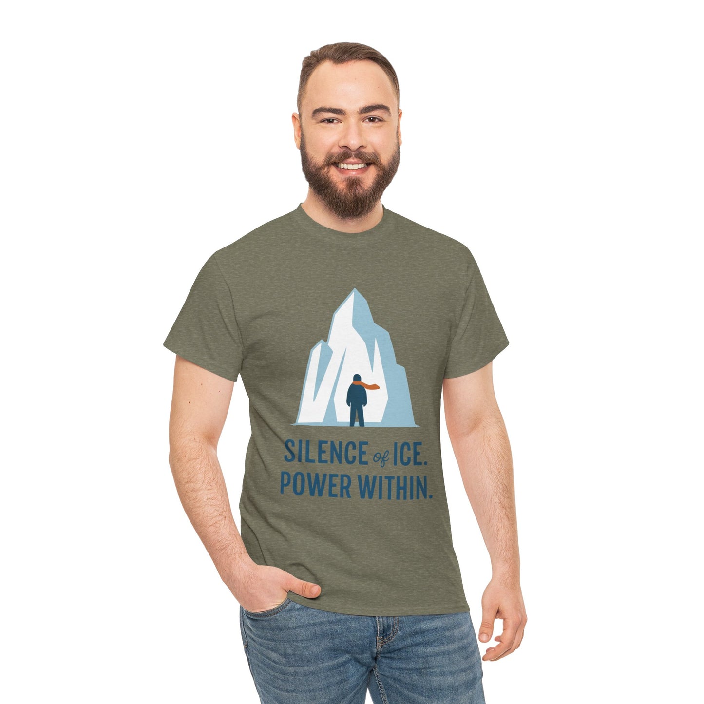 Silence of Ice Power Within Mens T-Shirt, Minimalist Nordic Iceberg Graphic Tee