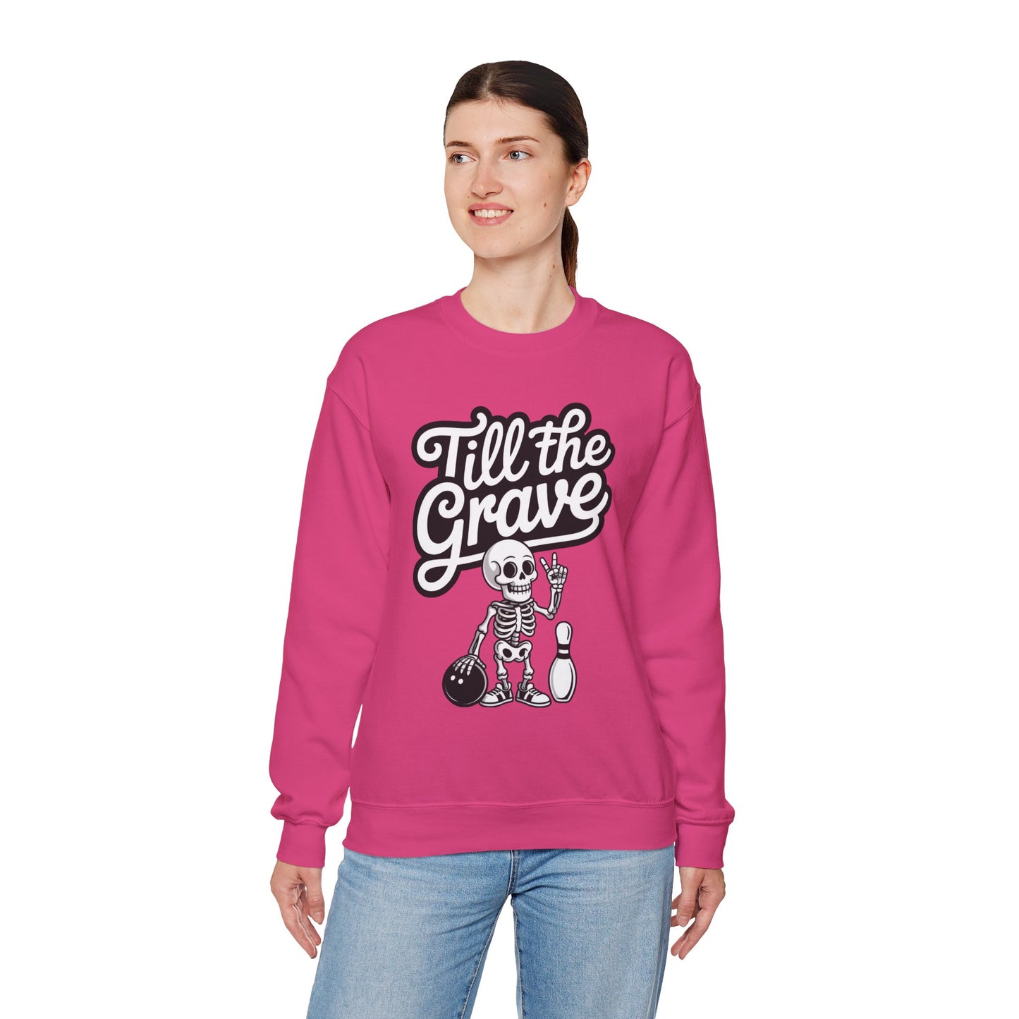 Funny Skeleton Bowling Sweatshirt, Womens Crewneck, Halloween Gift, Casual Wear, Till the Grave Sweatshirt, Bowling Lover Apparel
