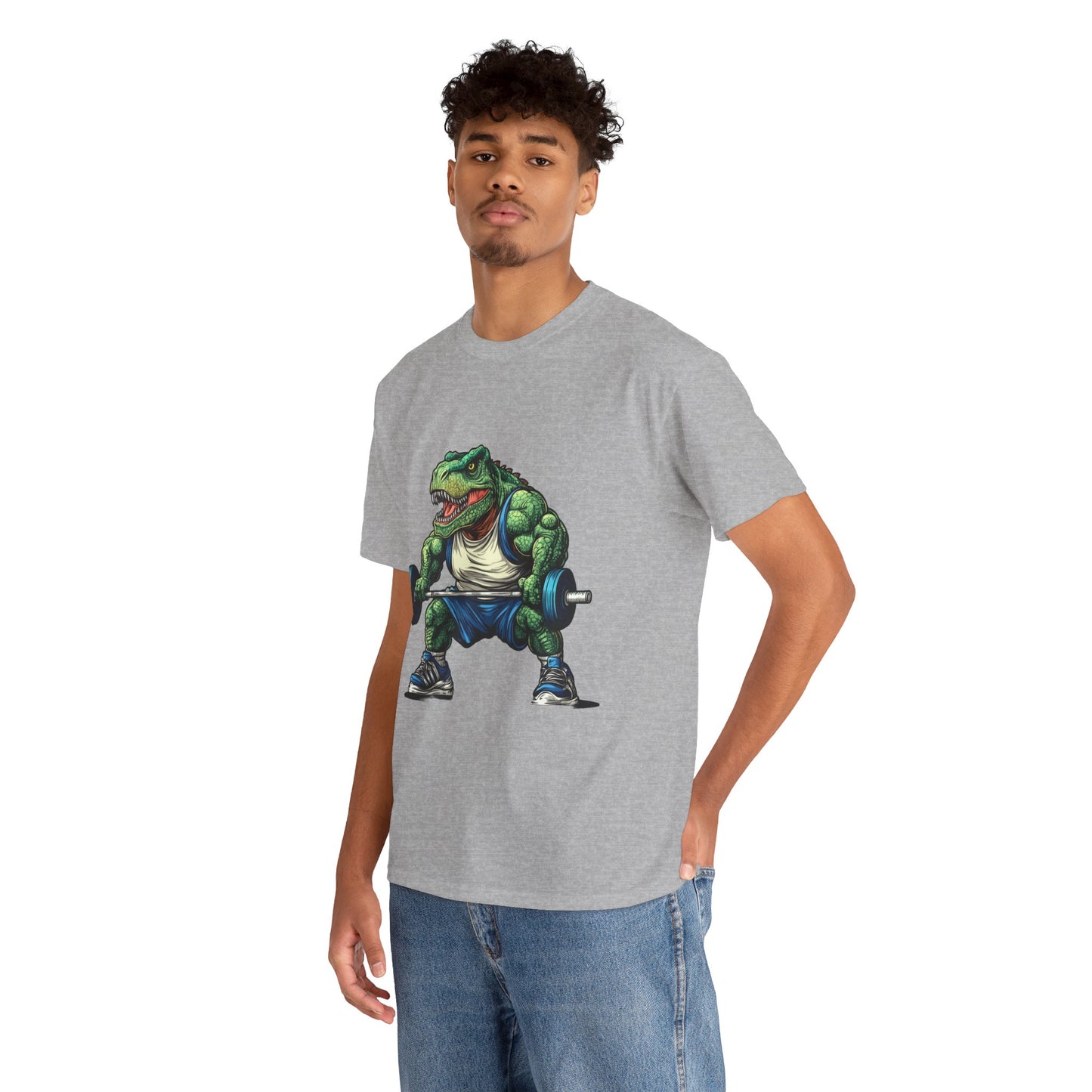 Dino Gym Tee, Muscle T-Rex Gym T-Shirt, Funny Men's Heavy Cotton T-Shirt,Fitness Gift for Gym Lovers, Cute Dinosaur Tee