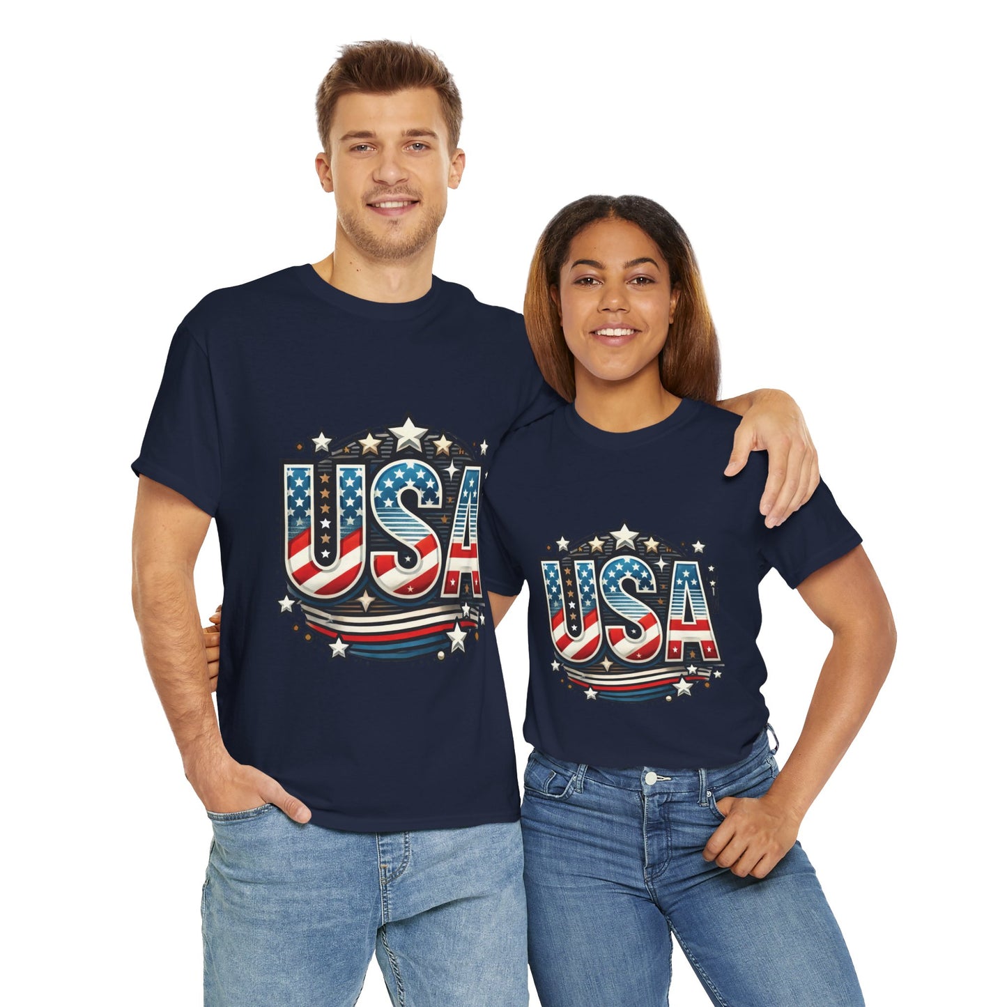 Patriotic USA T-Shirt, Unisex Heavy Cotton Tee for Independence Day, Memorial Day, 4th of July, Casual Wear, Gifts