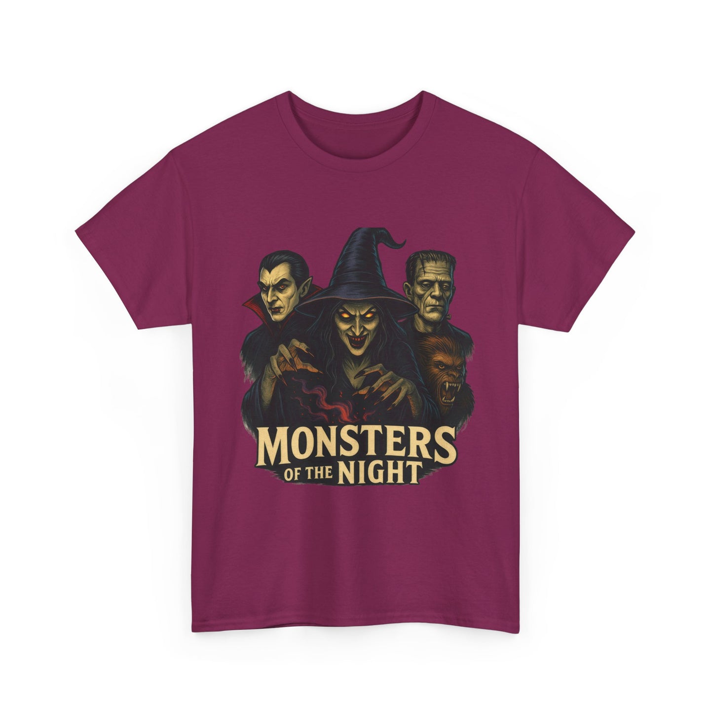 Monsters of the Night Women's T-Shirt, Classic Horror Witch, Vampire, Frankenstein Halloween Tee
