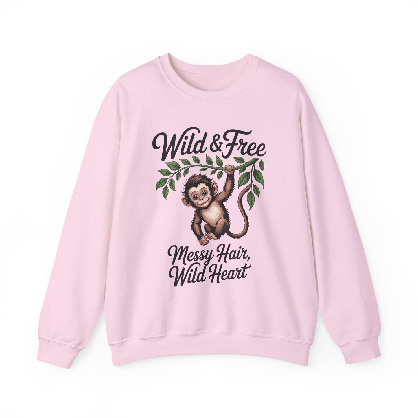 Wild & Free Monkey Sweatshirt, Messy Hair Wild Heart Womens Pullover, Cute Jungle Animal Sweater, Boho Adventure Graphic, Nature Lover Gift