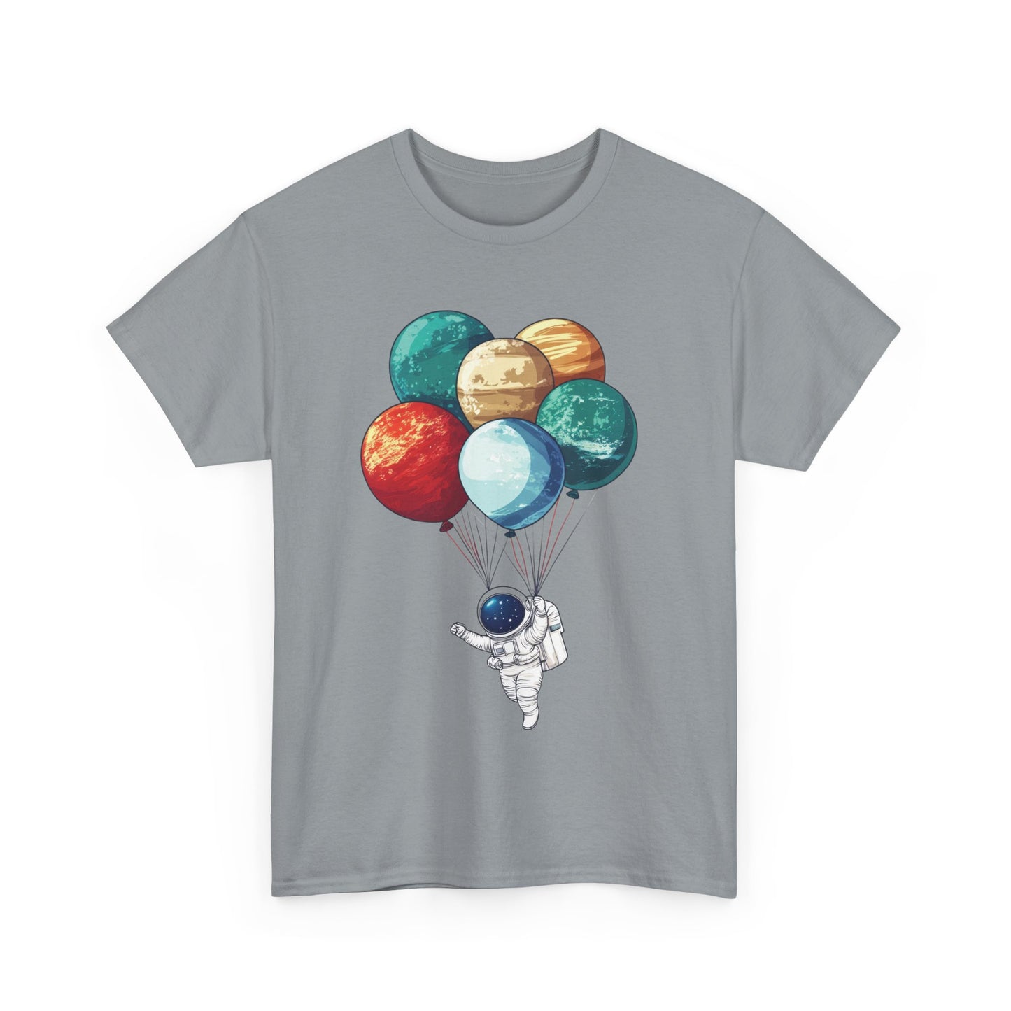Astronaut with Planet Balloons T-Shirt, Space Lover Unisex Tee, Outer Space Graphic Shirt, Space Theme Shirt, Cosmic Adventure Top