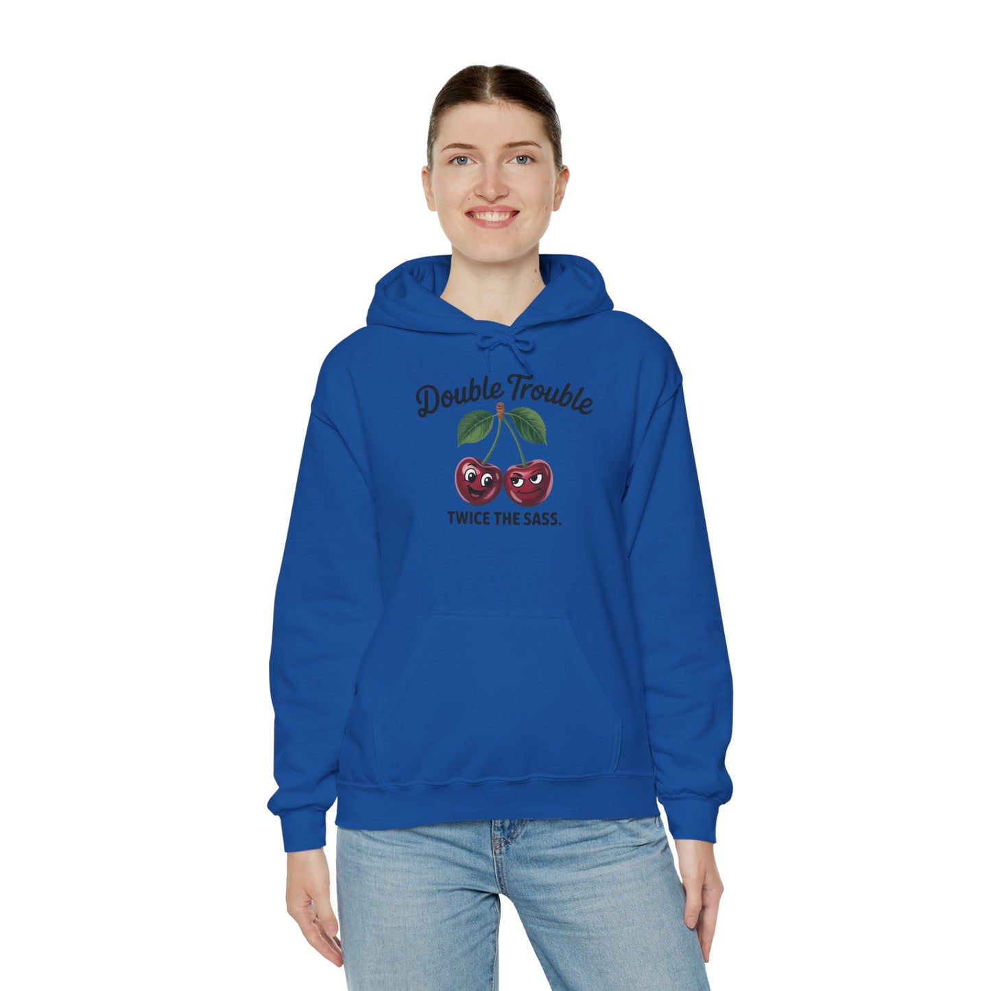 Double Trouble Cherry Hoodie, Cute Funny Womens Hooded Sweatshirt, Twice The Sass Fruit Graphic Pullover, Sassy Cherry Hooded Top