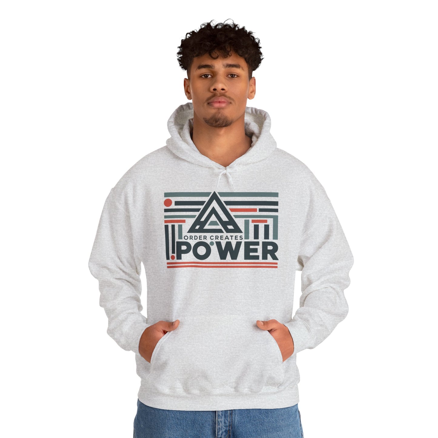 Men's Hoodie Order Creates Power, Geometric Minimal Motivational Graphic Pullover Hoodie, Mens Heavy Blend™ Hooded Sweatshirt