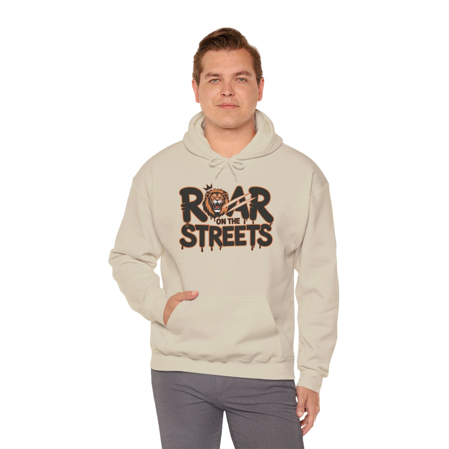 Men's Heavy Blend™ Hooded Sweatshirt, Roar on the Streets Lion Hoodie Mens Bold Streetwear