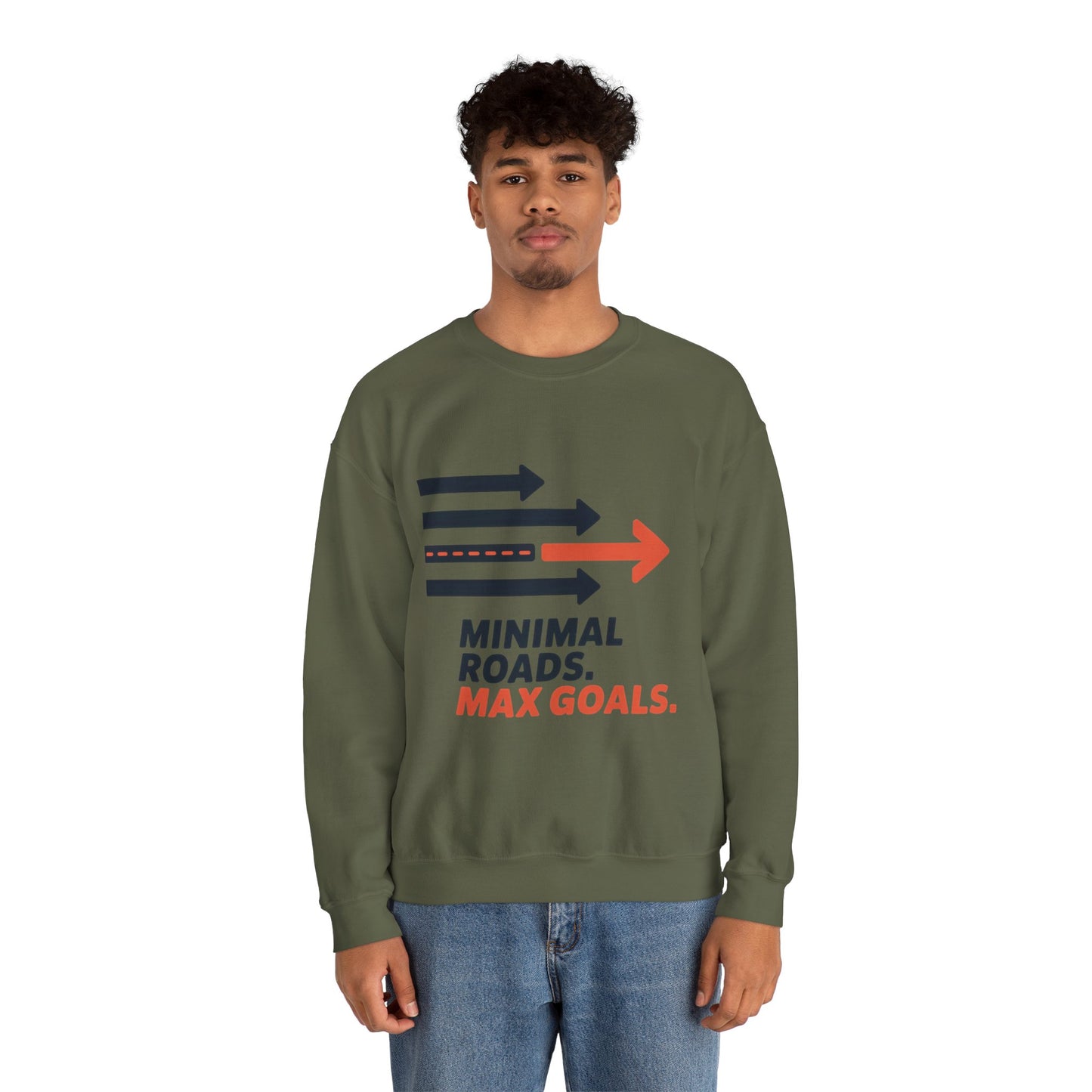Mens Heavy Blend™ Crewneck Sweatshirt, Minimal Roads Max Goals Motivational Mens Sweatshirt