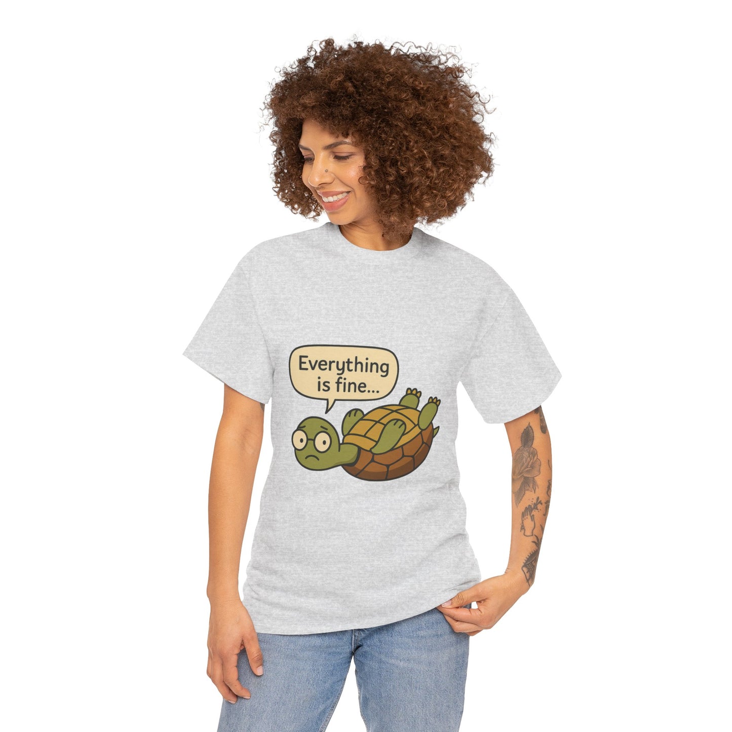 Everything is Fine Turtle Tee, Funny Unisex Cotton Tee, Cute Animal Shirt, Gift for Nature Lovers, Great for Humor, Positive message t-shirt