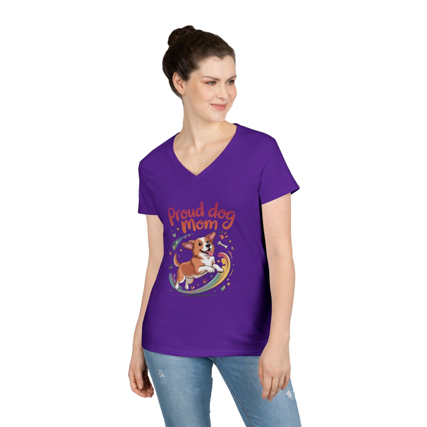 Proud Dog Mom V-Neck T-Shirt, Perfect Gift for Dog Lovers, Casual Wear for Dog Moms, Dog Appreciation Day, Dog Mom Gift