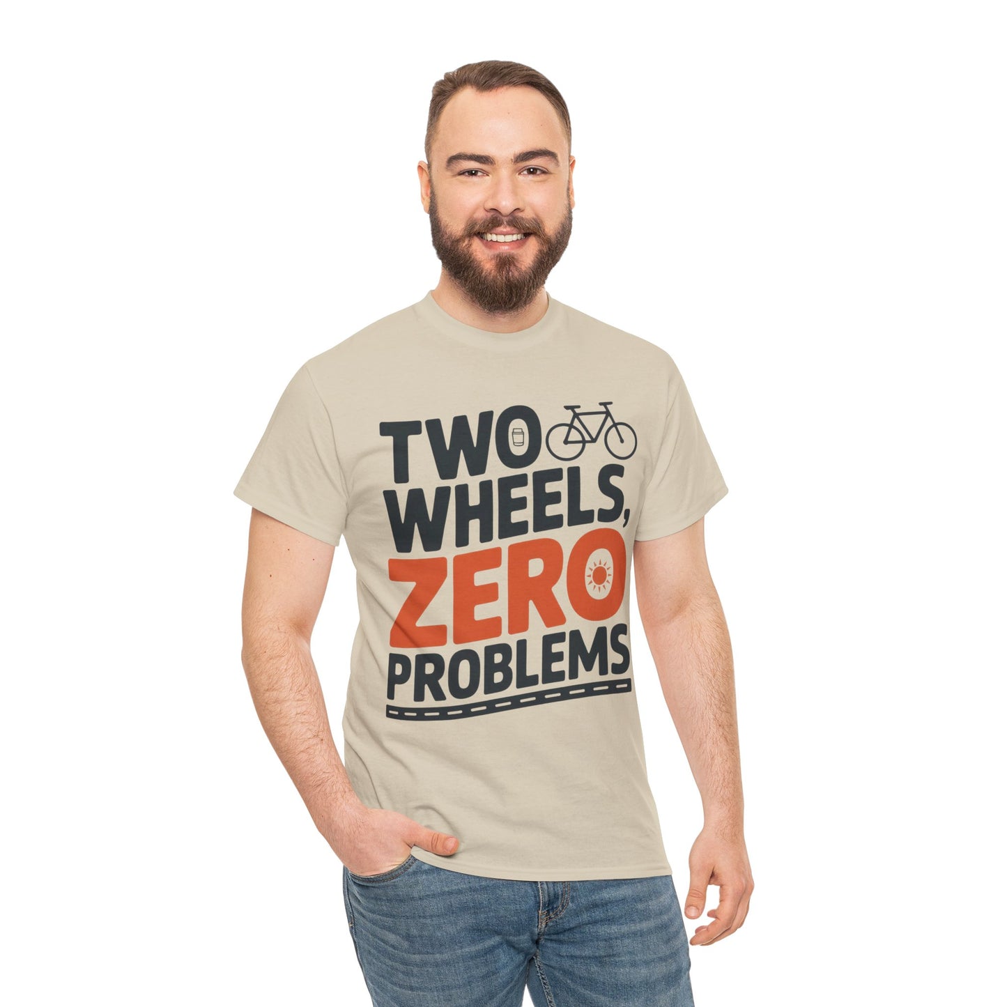 Two Wheels Zero Problems Mens Graphic Biker T-Shirt, Bike Humor Tee, Biker Gift
