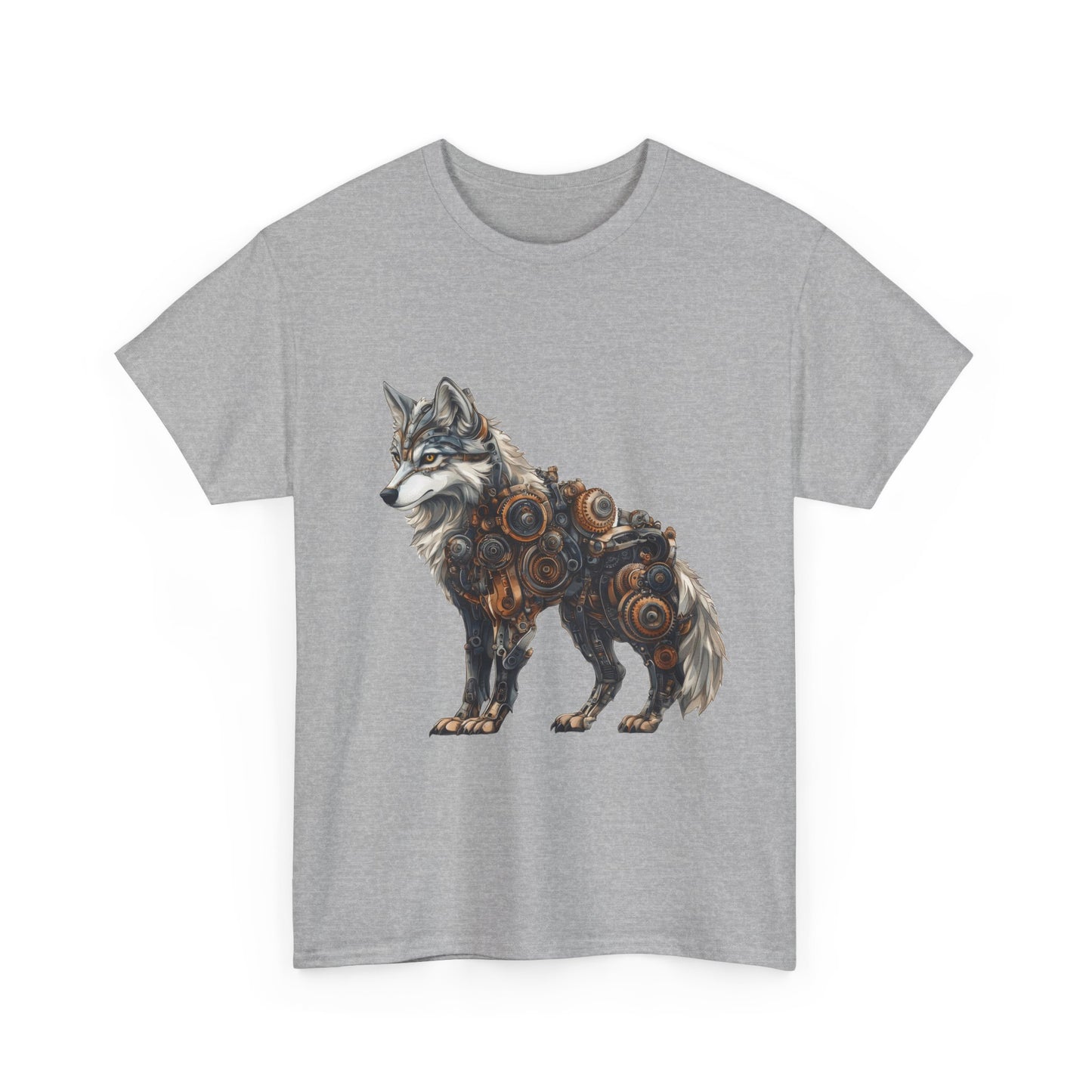 Steampunk Wolf Tee, Mechanical Wolf T-Shirt, Unisex Heavy Cotton Shirt, Graphic T-Shirt, Unique Design,Futuristic Animal Lover Gift Shirt