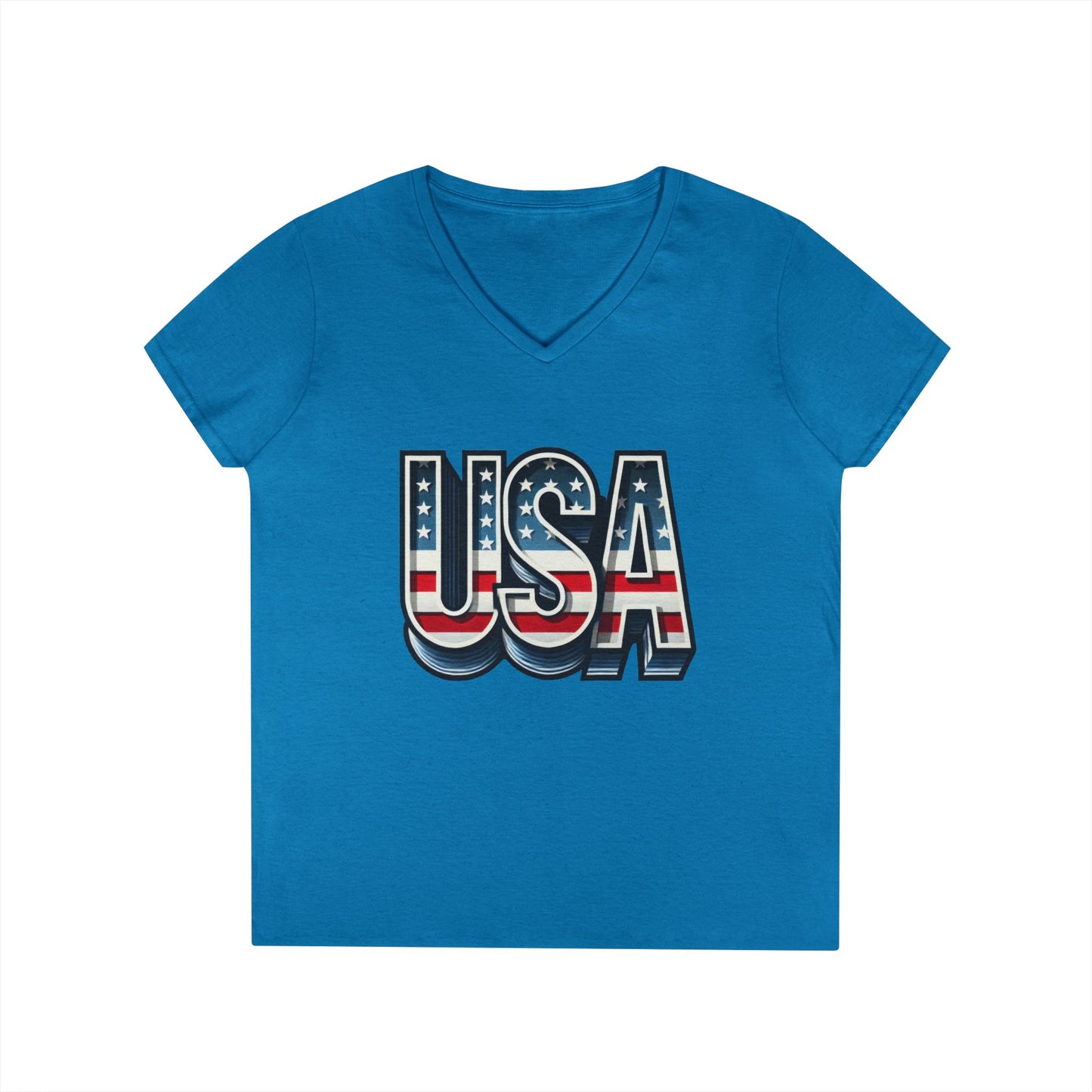 USA Patriotic V-Neck T-Shirt for Ladies, July 4th Celebration Tee, Casual Summer Shirt, Graphic Tee