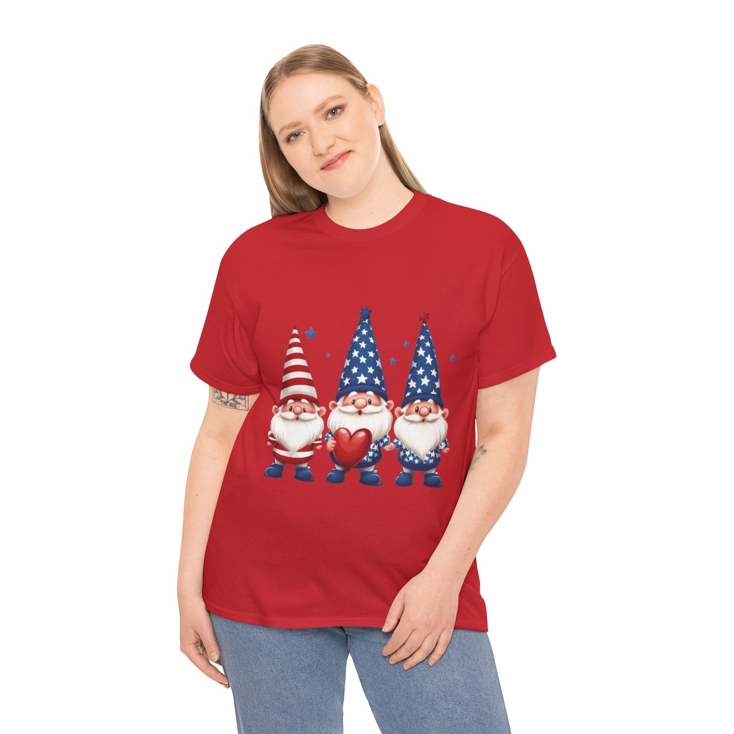 Patriotic Gnome Unisex Heavy Cotton Tee - Cute Tee for Independence Day, Casual Wear, Gift for Gnome Lovers, Summer Style