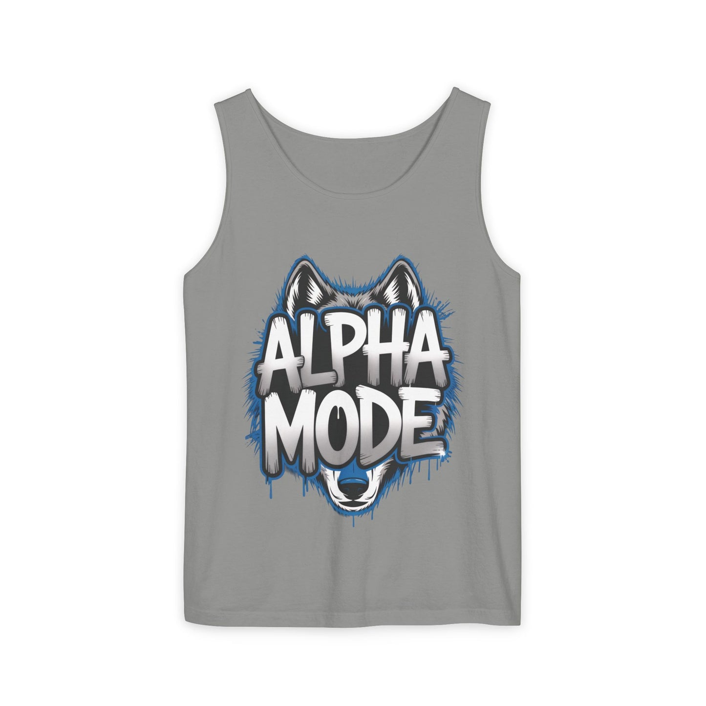Mens Garment-Dyed Tank Top, Alpha Mode Wolf Graphic Mens Tank Top Gym Wear
