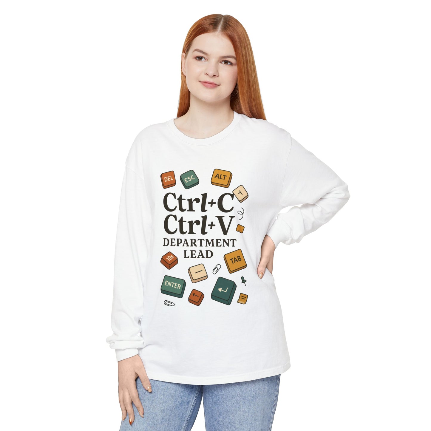 Graphic Long Sleeve Tee, Ctrl+C Ctrl+V Department Lead, Funny Office Humor Shirt, Programmer Gift, Tech Nerd Tee, IT Department Apparel