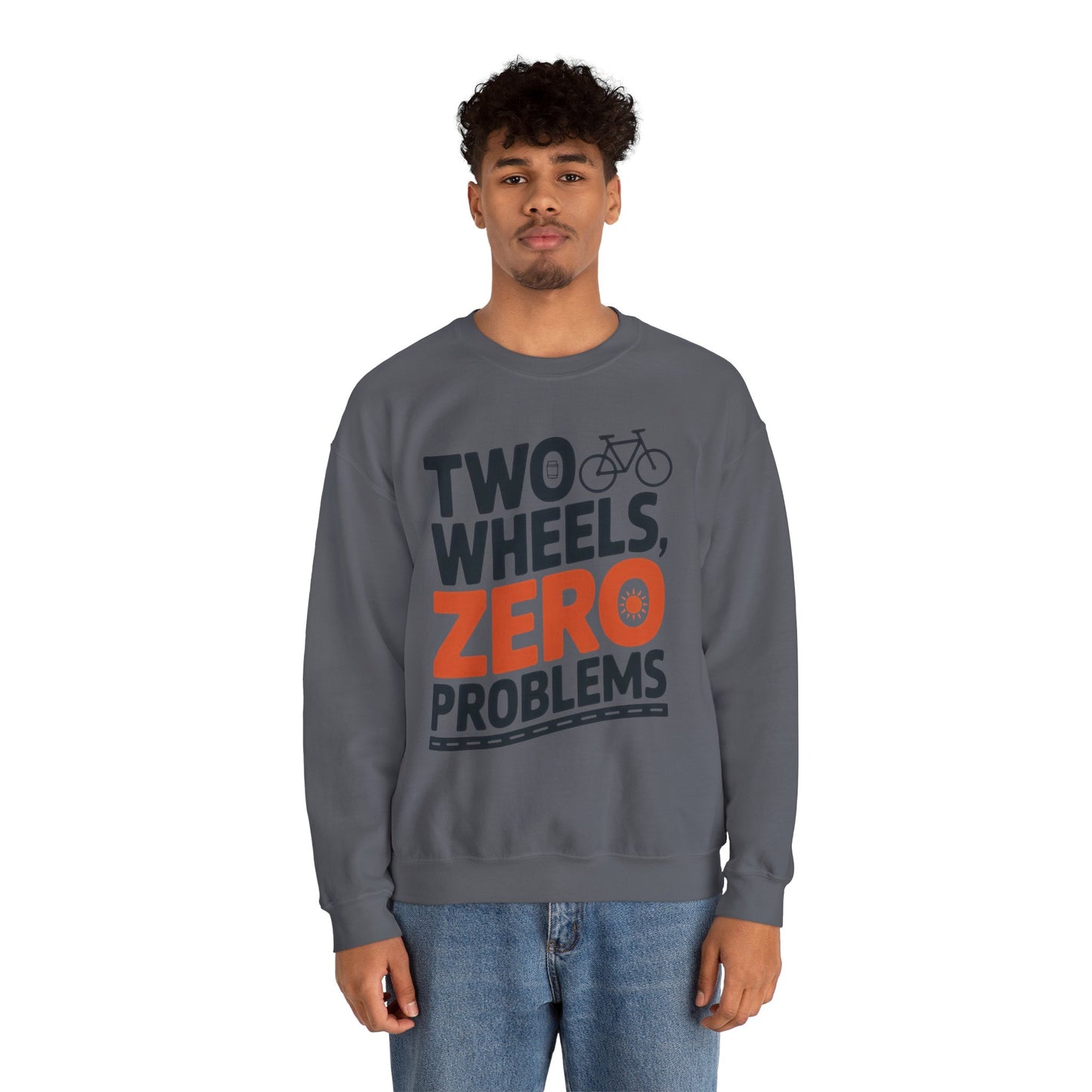 Men's Heavy Blend™ Crewneck Sweatshirt, Two Wheels Zero Problems Mens Casual Biker Sweatshirt, Gift for Cyclists