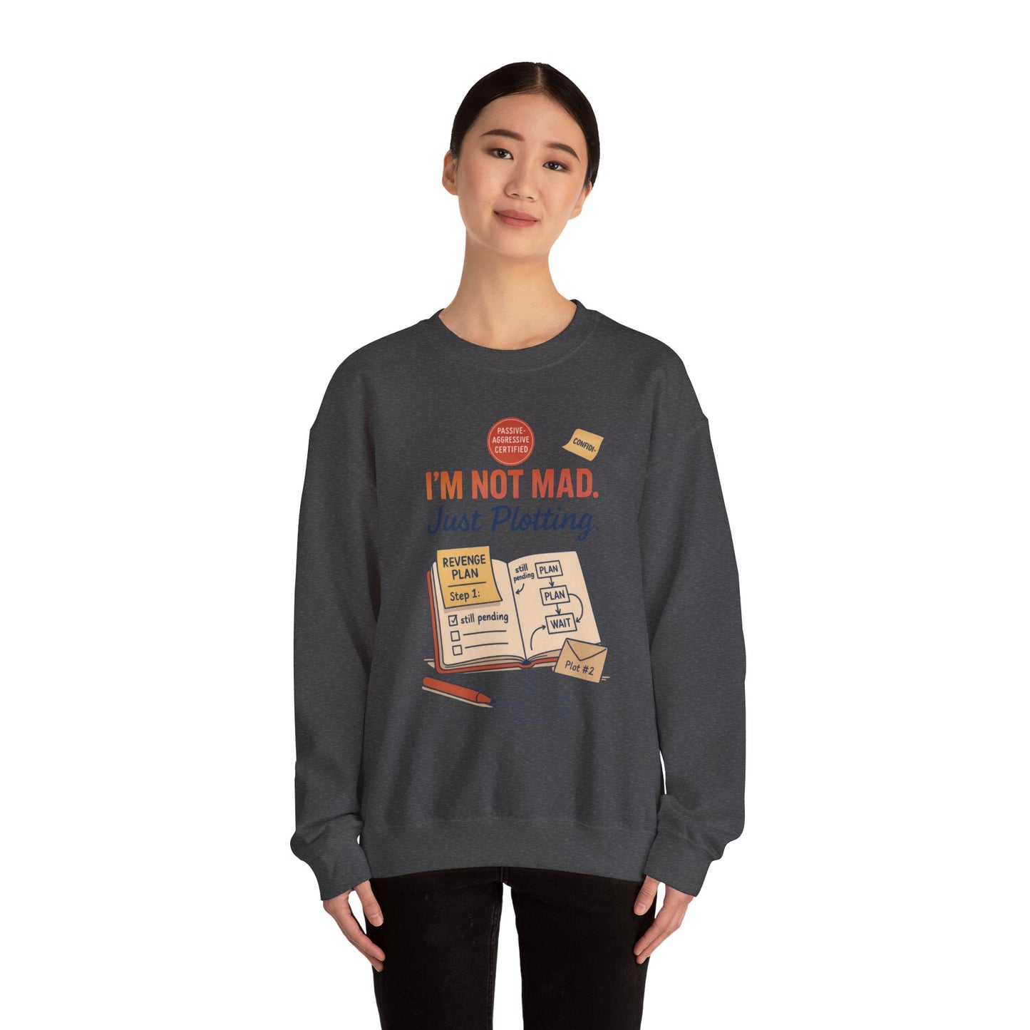 Funny Women's Revenge Sweatshirt, I'm Not Mad Just Plotting, Passive Aggressive Sarcastic Crewneck for Her, Funny Plotting Sweatshirt