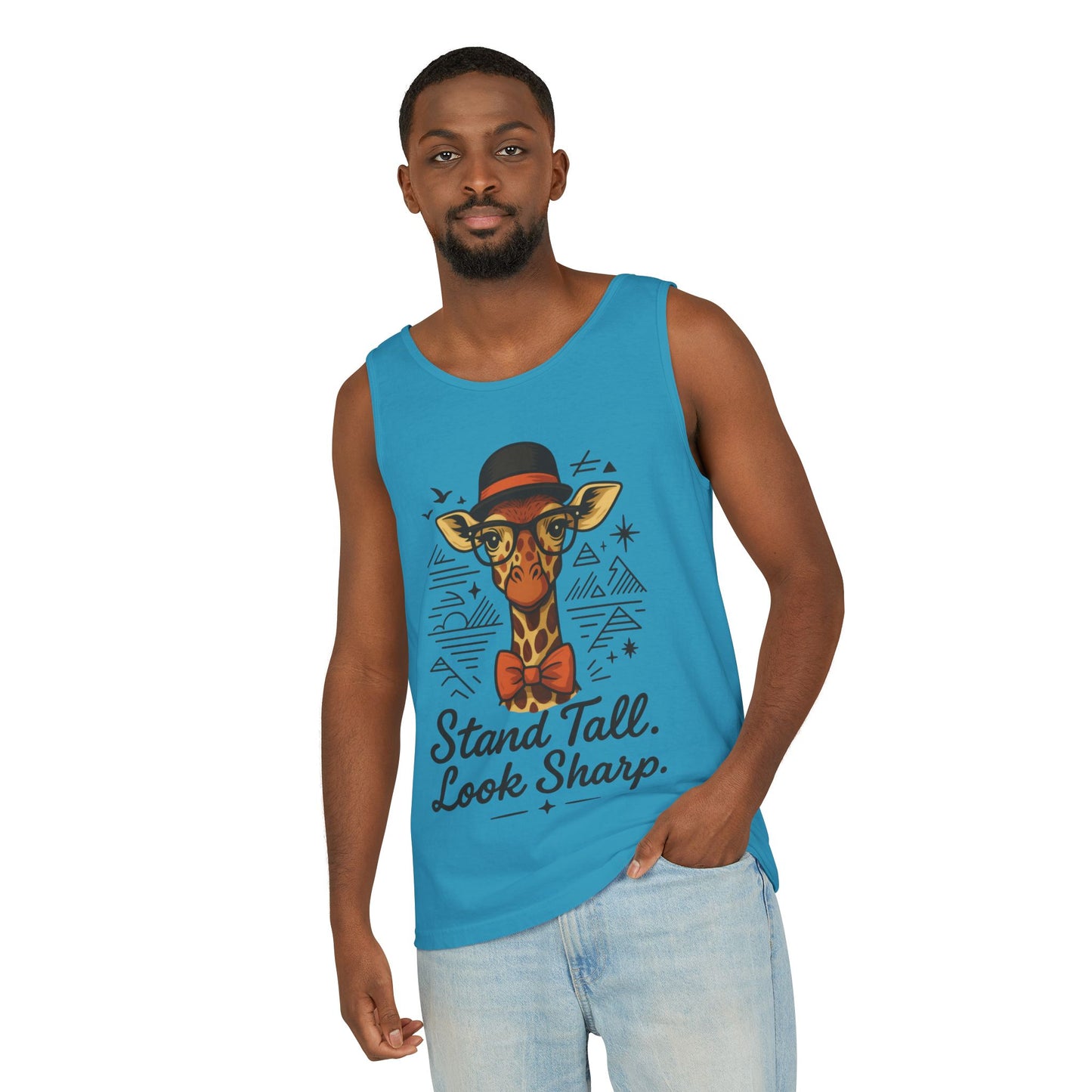 Giraffe Inspirational Tank Top, Stand Tall Look Sharp Shirt, Unisex Summer Apparel, Cute Animal Gift, Zoo Lover's Fashion