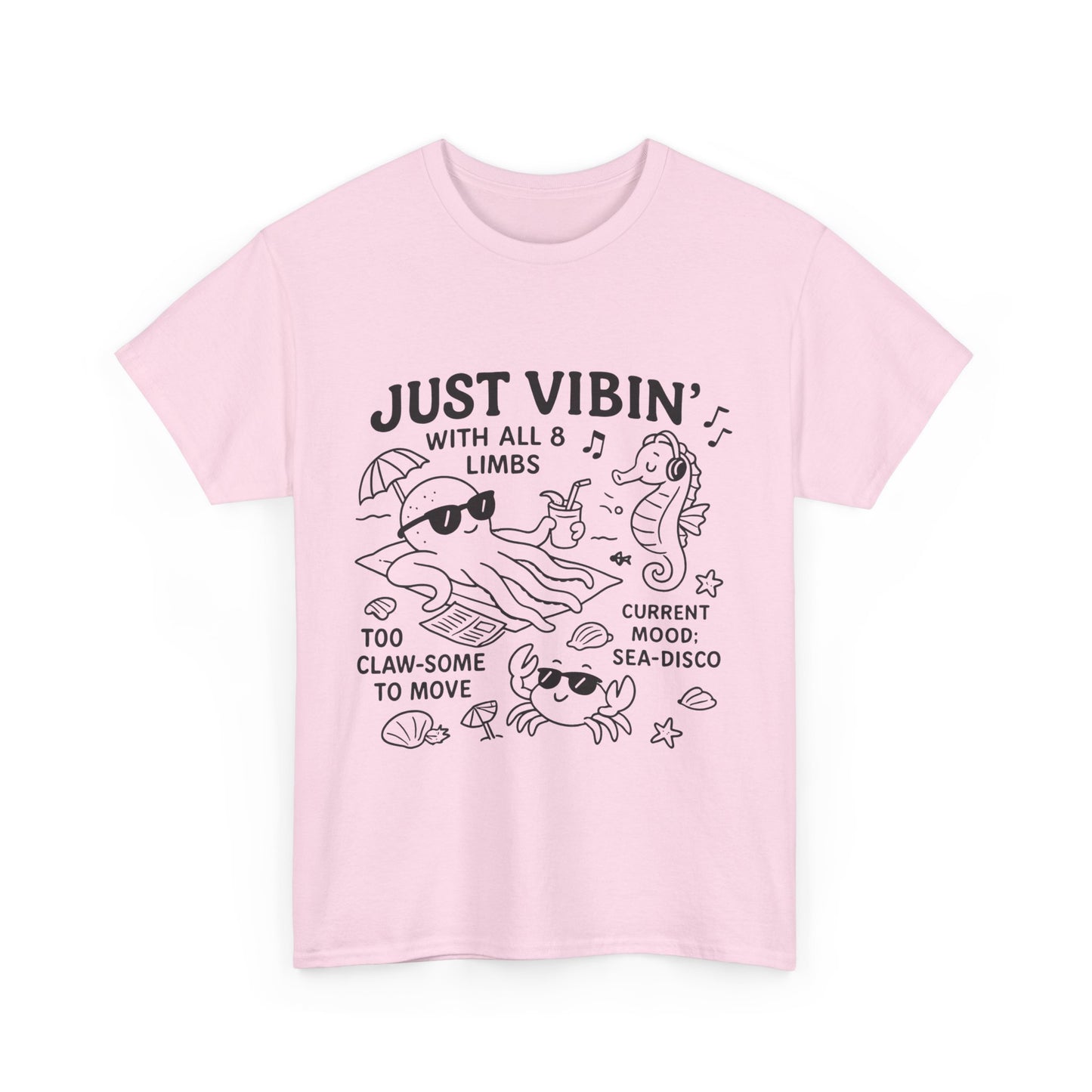 Just Vibin Womens T-Shirt, Cute Octopus & Sea Animals Graphic Tee, Funny Sea Disco Summer Shirt, Beach Vibes Gift for Her, Ocean Theme