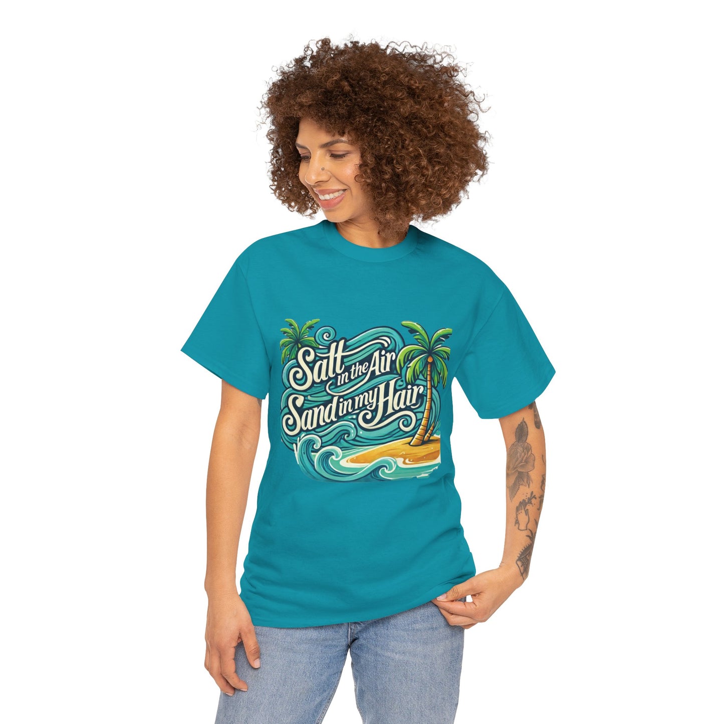 Salt in the Air Sand in My Hair Shirt, Beach Summer Vibes Graphic T-Shirt, Tropical Ocean Palm Design, Ocean-Themed Shirt, Gift Beach Lovers