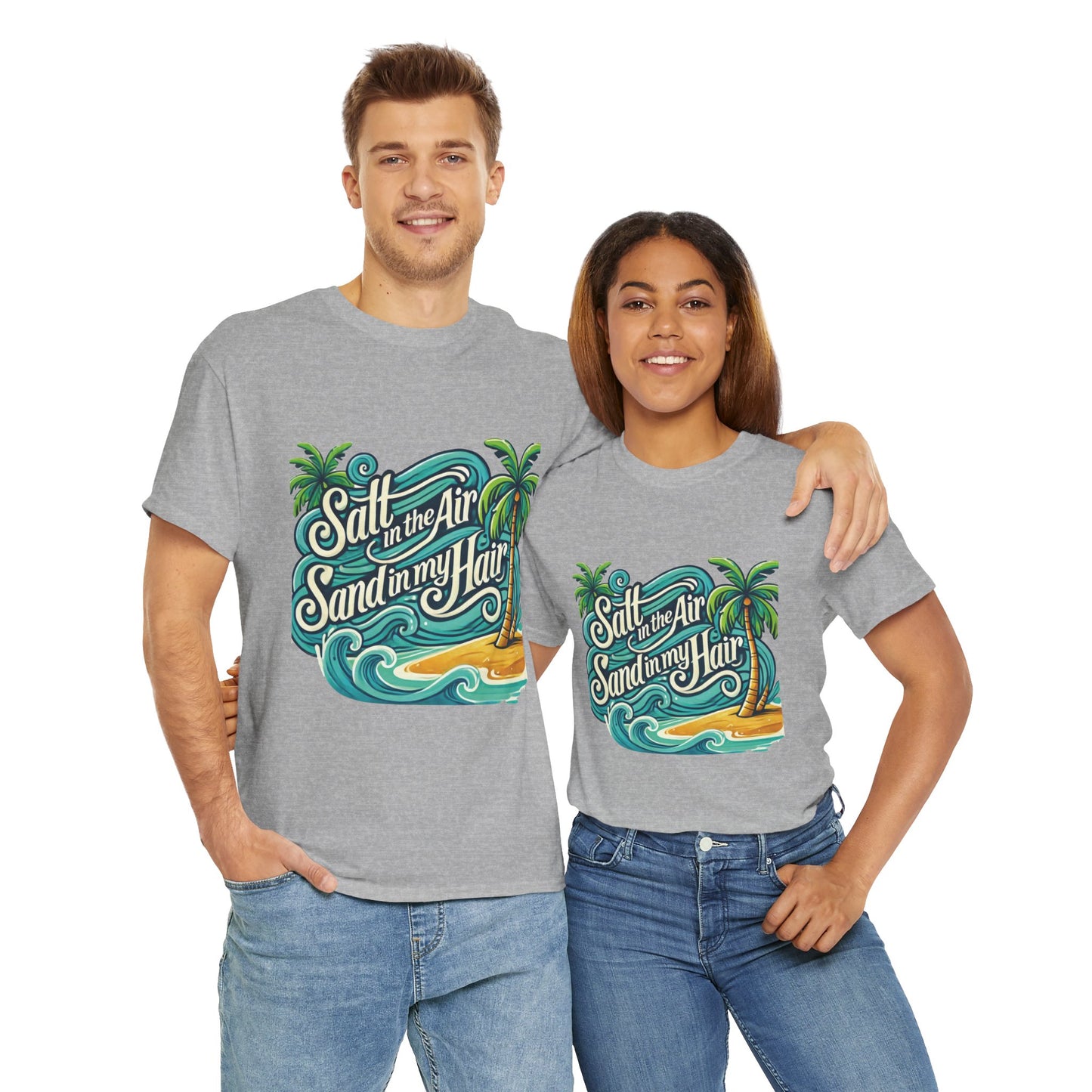Salt in the Air Sand in My Hair Shirt, Beach Summer Vibes Graphic T-Shirt, Tropical Ocean Palm Design, Ocean-Themed Shirt, Gift Beach Lovers