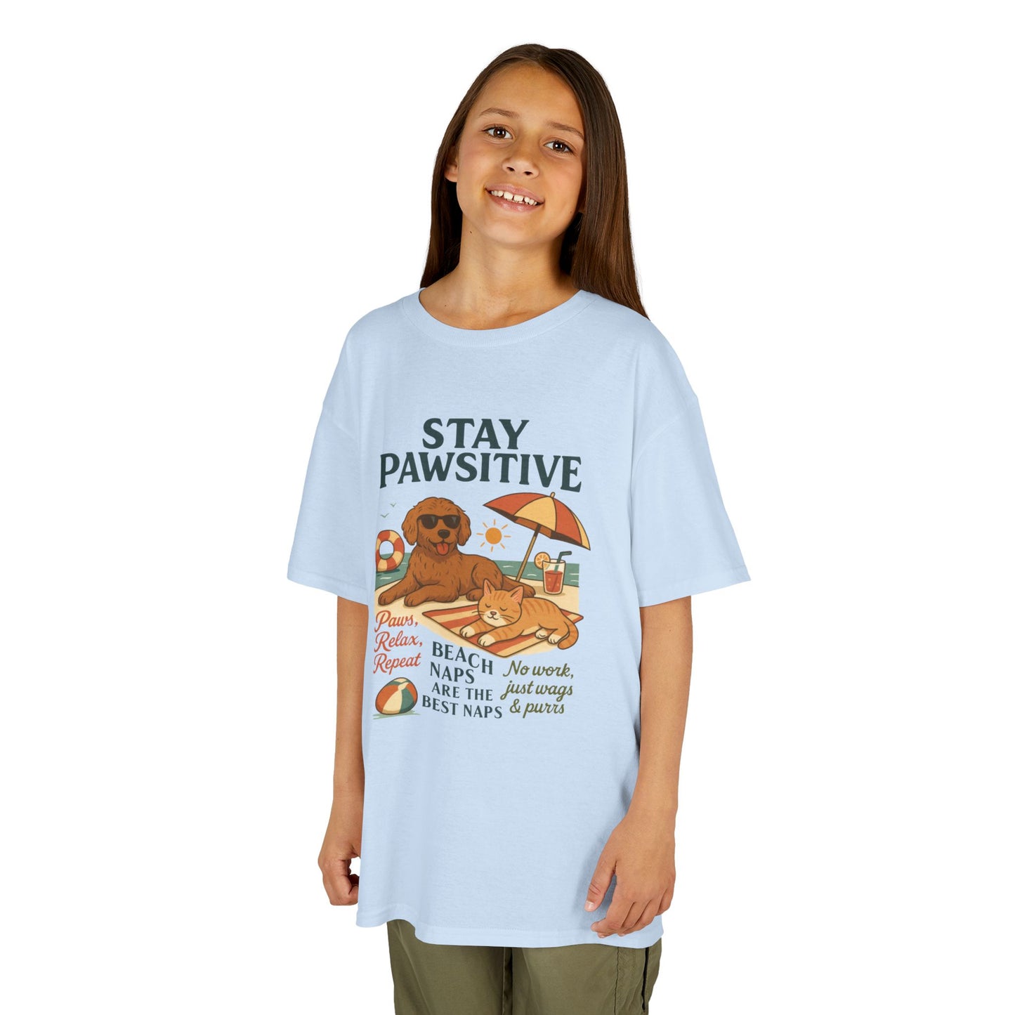 Kids Beach Vibes Tee - Stay Pawsitive, Summer Fun Shirt, Dog Lover Gift, Vacation Outfit, Beach Day Apparel