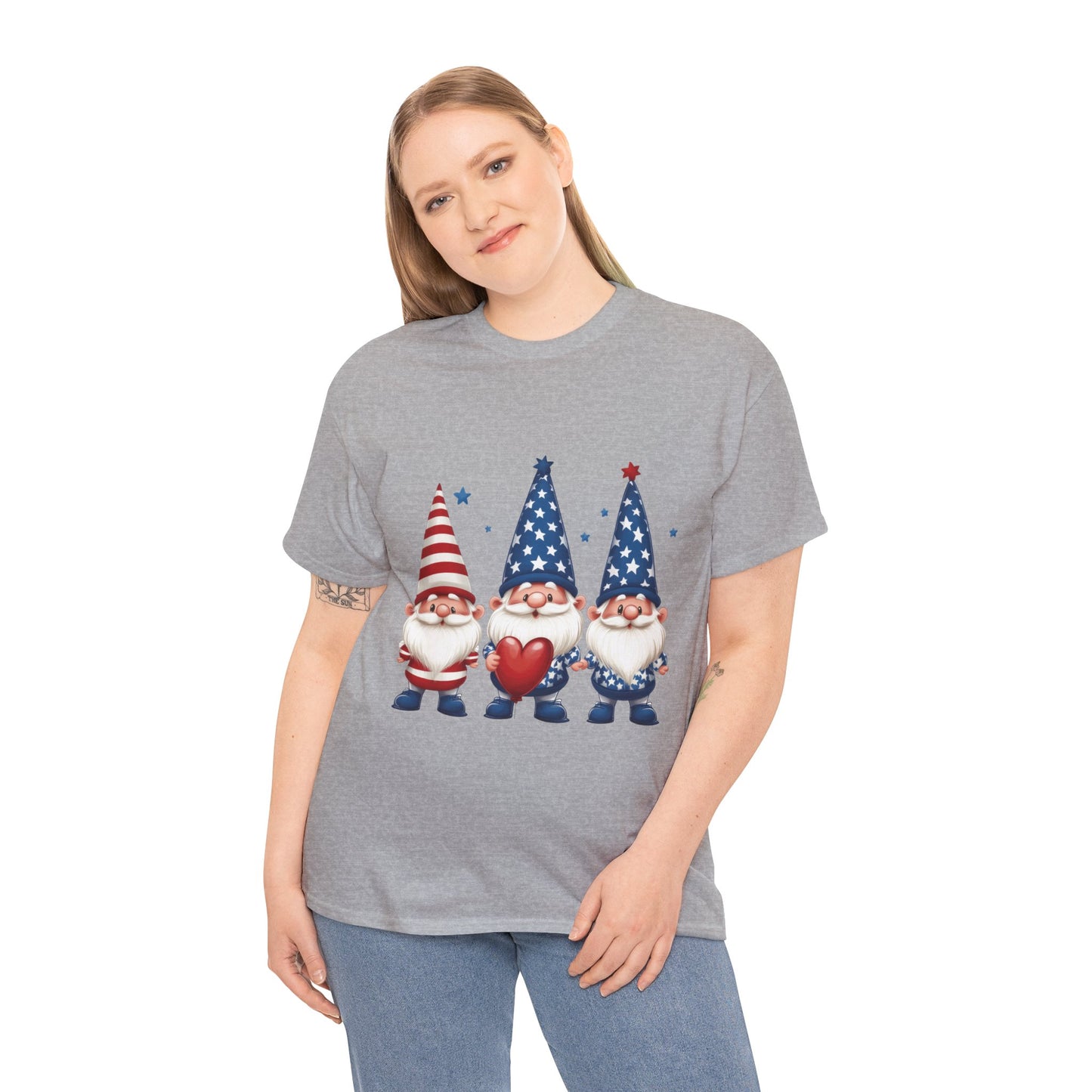 Patriotic Gnome Unisex Heavy Cotton Tee - Cute Tee for Independence Day, Casual Wear, Gift for Gnome Lovers, Summer Style