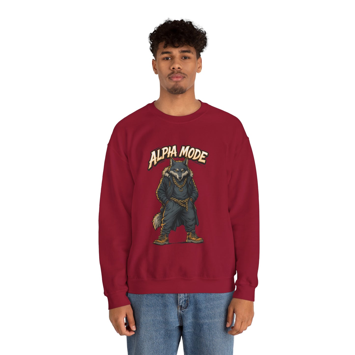 Alpha Mode Wolf Crewneck Sweatshirt, Mens Streetwear Pullover, Hip Hop Savage Wolf Sweater, Alpha Male Graphic Crewneck, Urban Wolf Gift