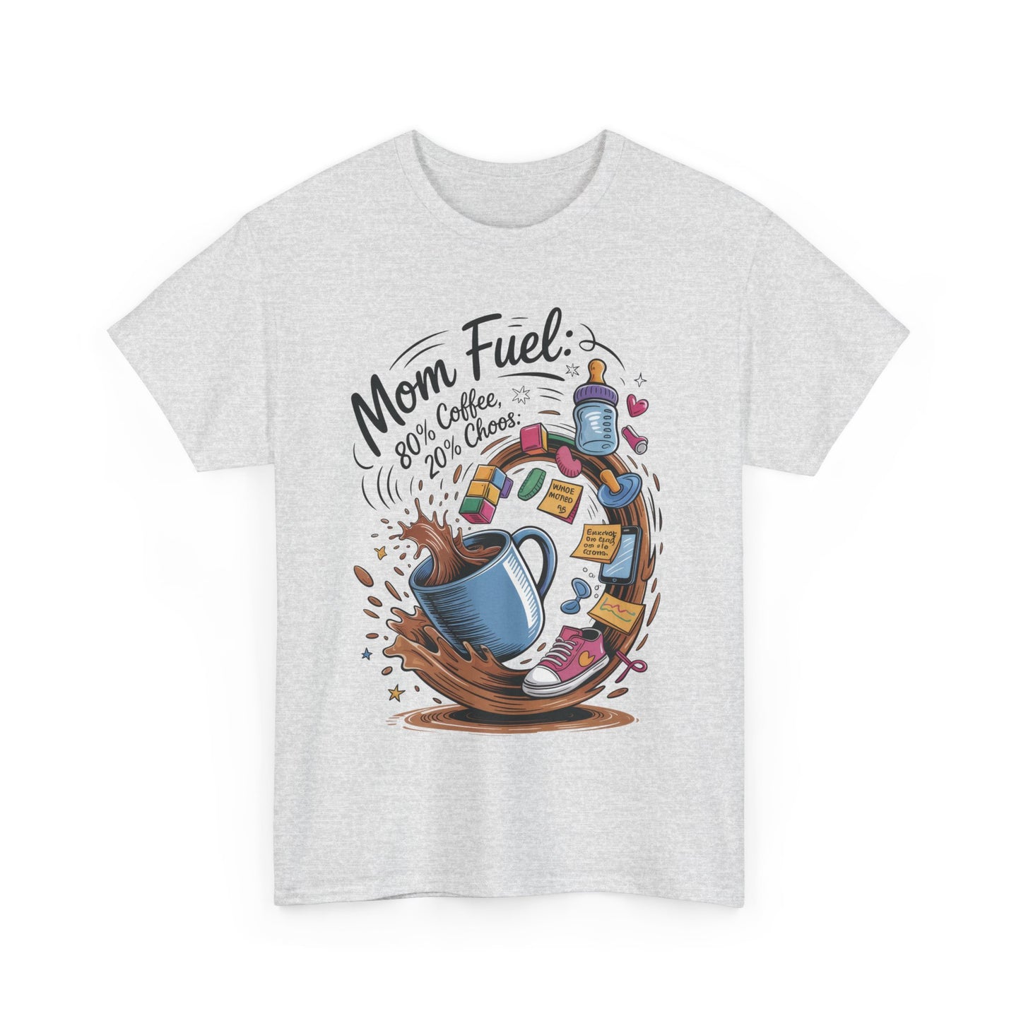 Mom Fuel Heavy Cotton Tee, Funny Coffee Lover T-Shirt, Gift for Moms, Mother's Day, Casual Wear, Pajama Top