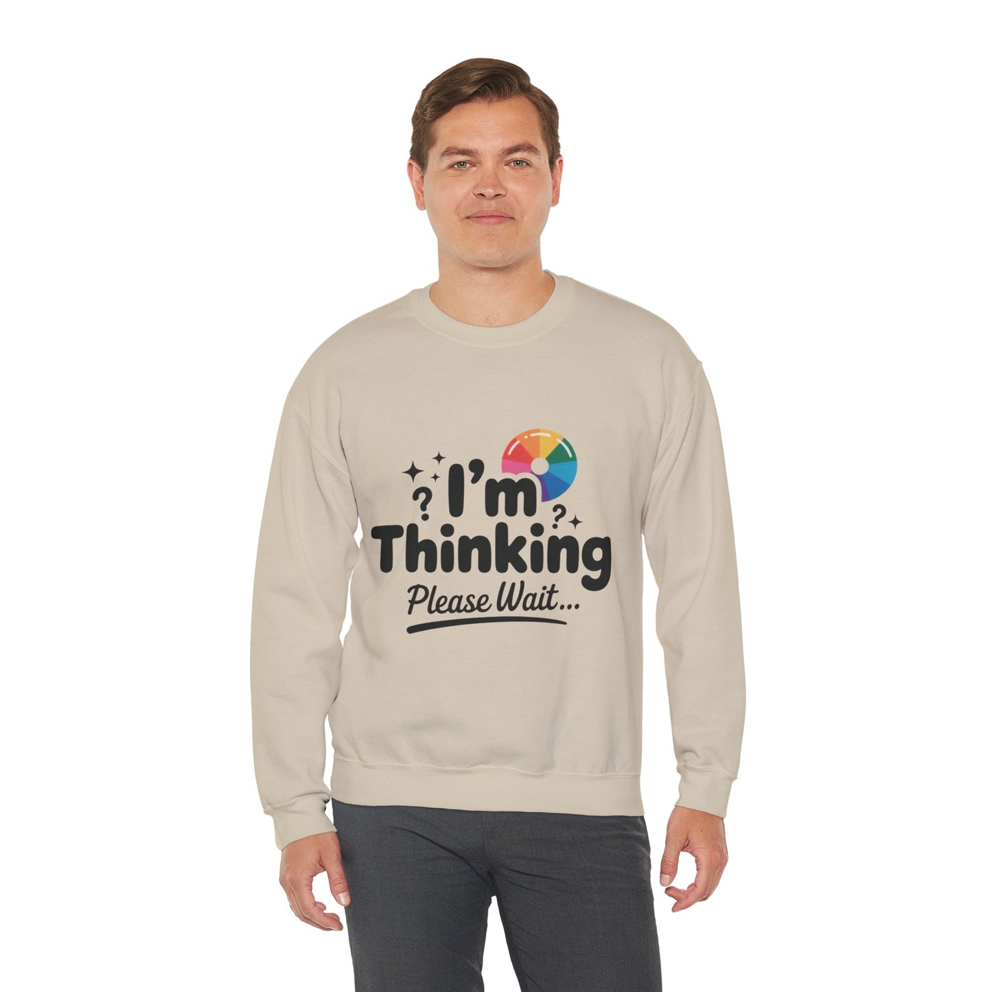 Funny - Im Thinking Please Wait - Mens Sweatshirt, Cute Geeky Gift for Introverts, Programmers, Designers, Humor Crewneck, Gift for Adults
