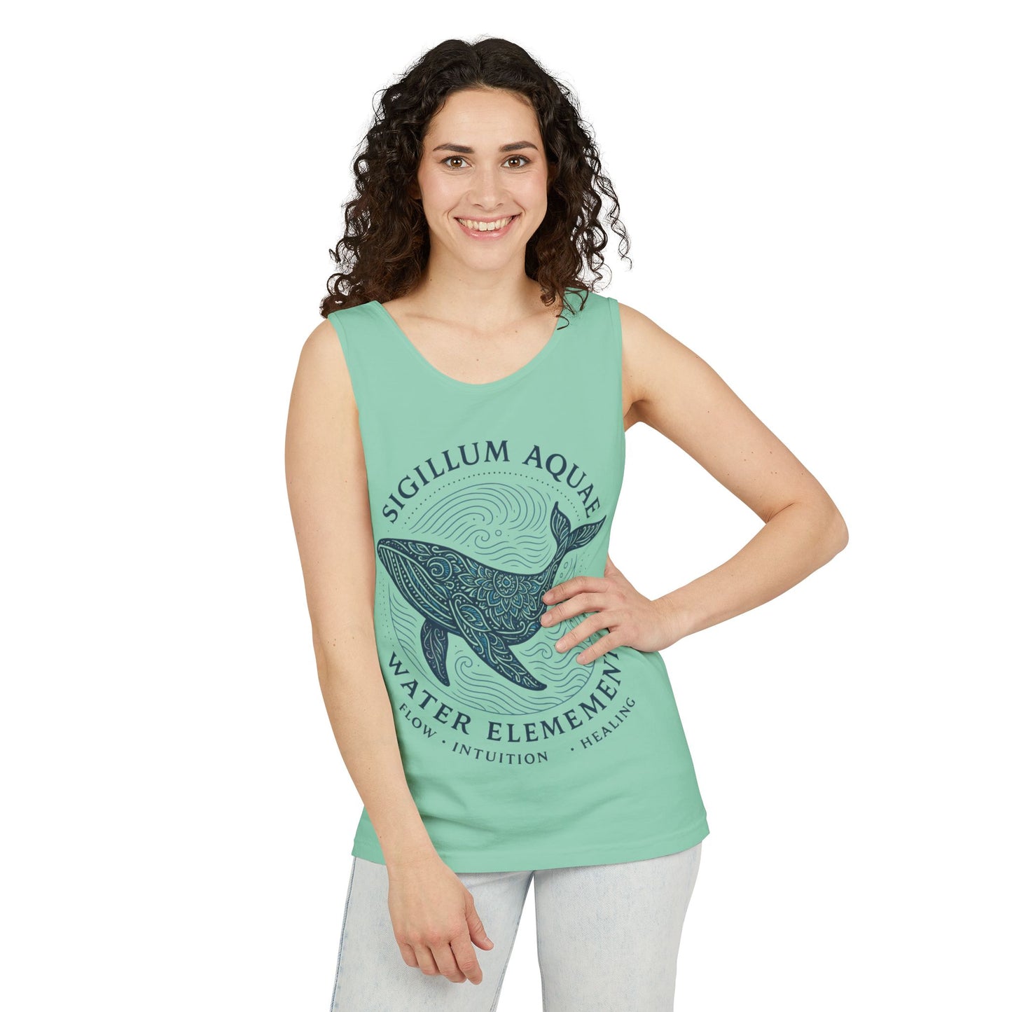 Water Element Whale Tank Top, Sigillum Aquae Symbol, Spiritual Ocean Totem Tee, Nature Energy Tee, Beachwear, Mindfulness Fashion